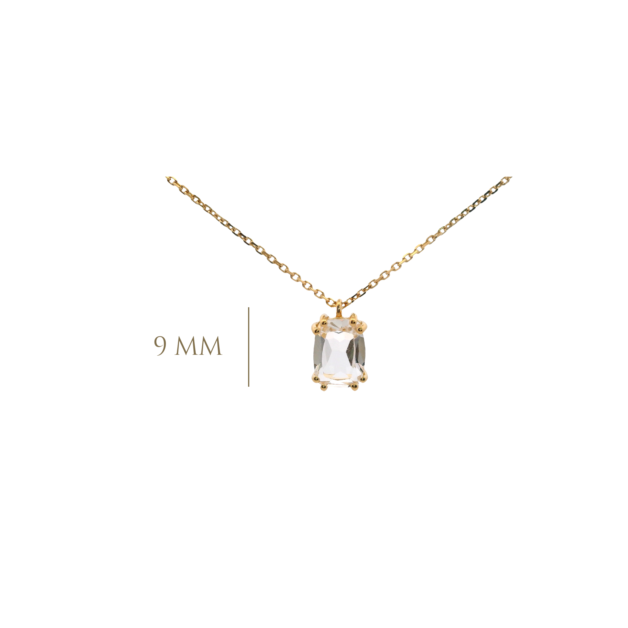 925YG SOLITARY BAGUETTE ROCK CRYSTAL 9MM NECKLACE