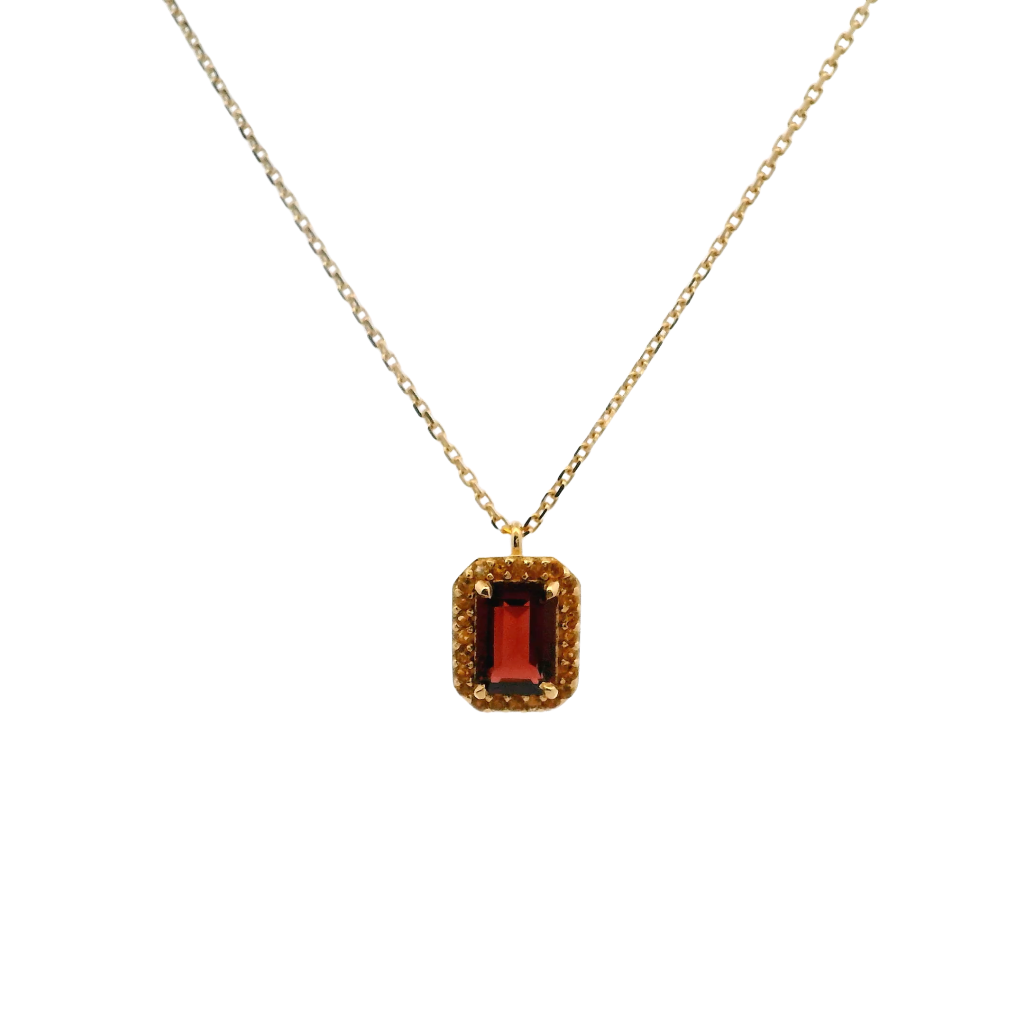 925YG BAQUETTE GARNET AROUND CITRINE NECKLACE
