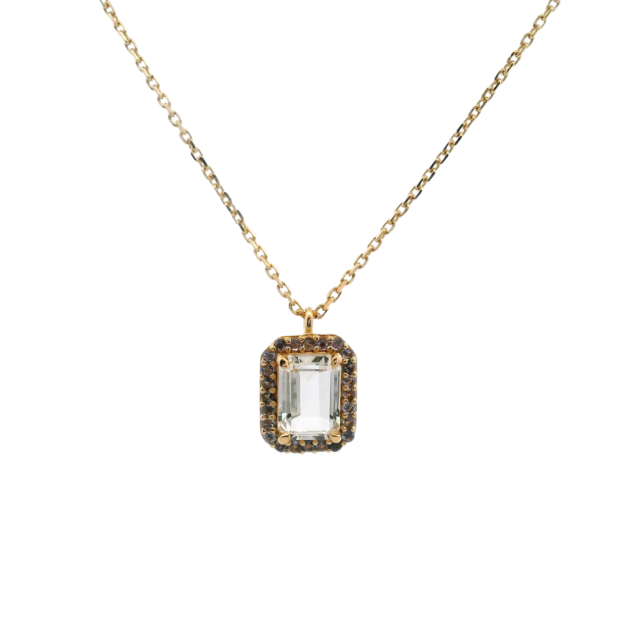 925YG BAQUETTE TOPAZ WHITE AROUND IOLITE NECKLACE