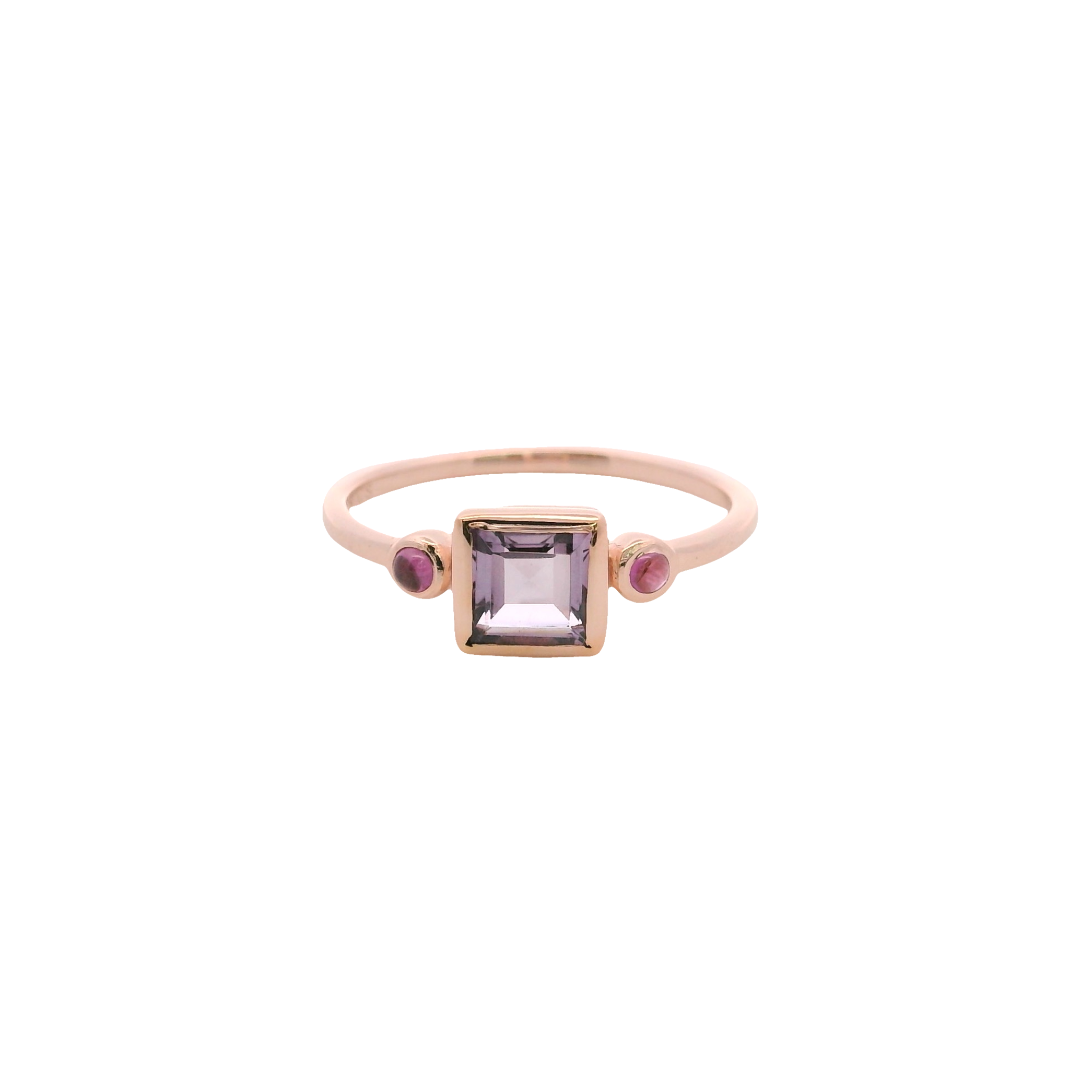 925RG SQUARE BEZEL AMETHYST WITH 2 STONE GARNET RING T6.5