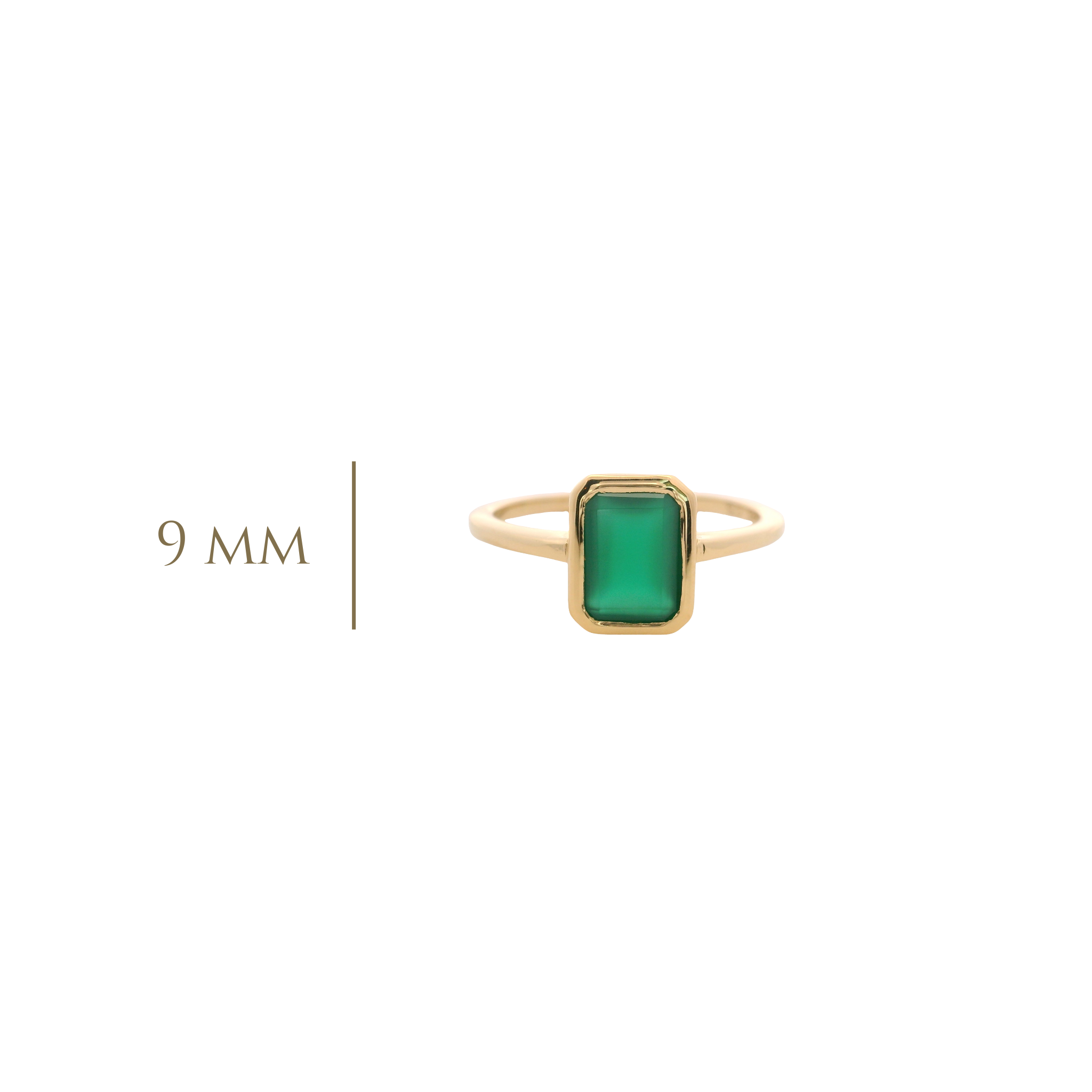 925YG SOLITARY BAGUETTE ONYX GREEN BEZEL 9MM RING T6.5