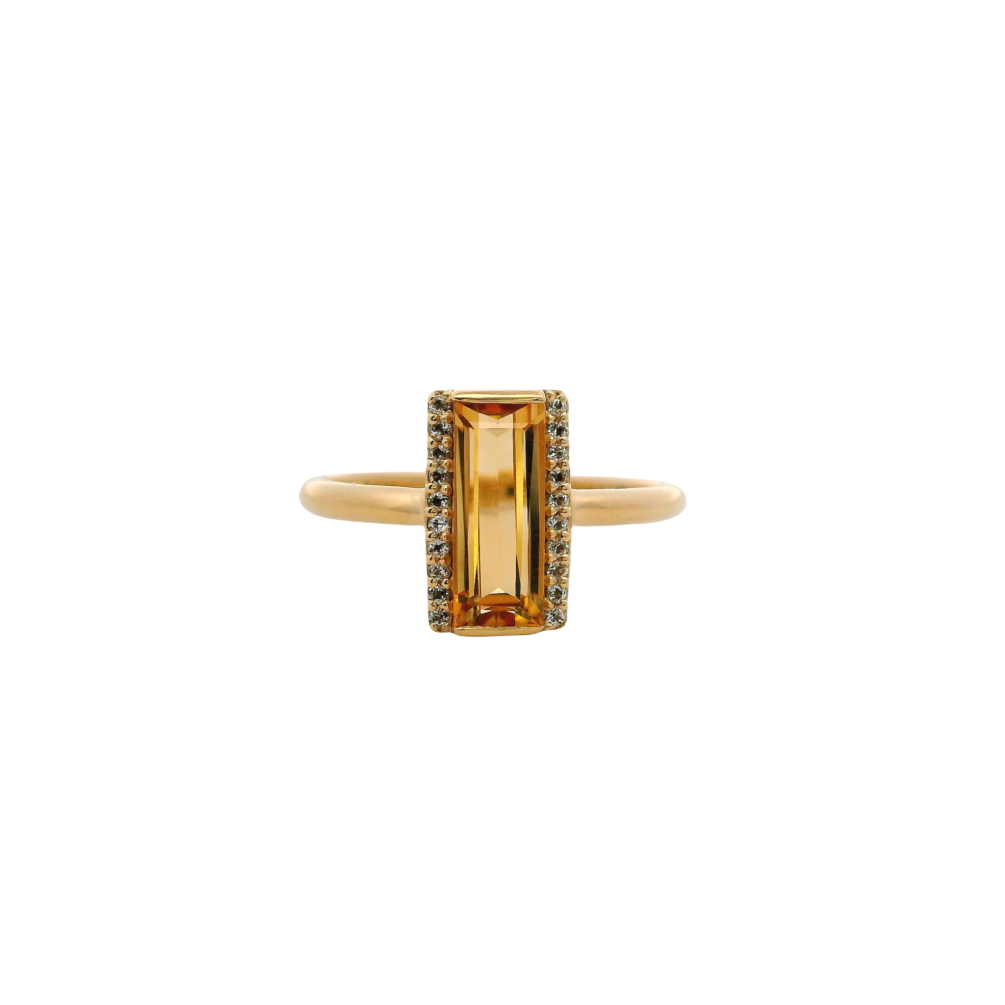 925YG SOLITARY BAGUETTE CITRINE WITH TOPAZ WHITE 11MM RING T6.5