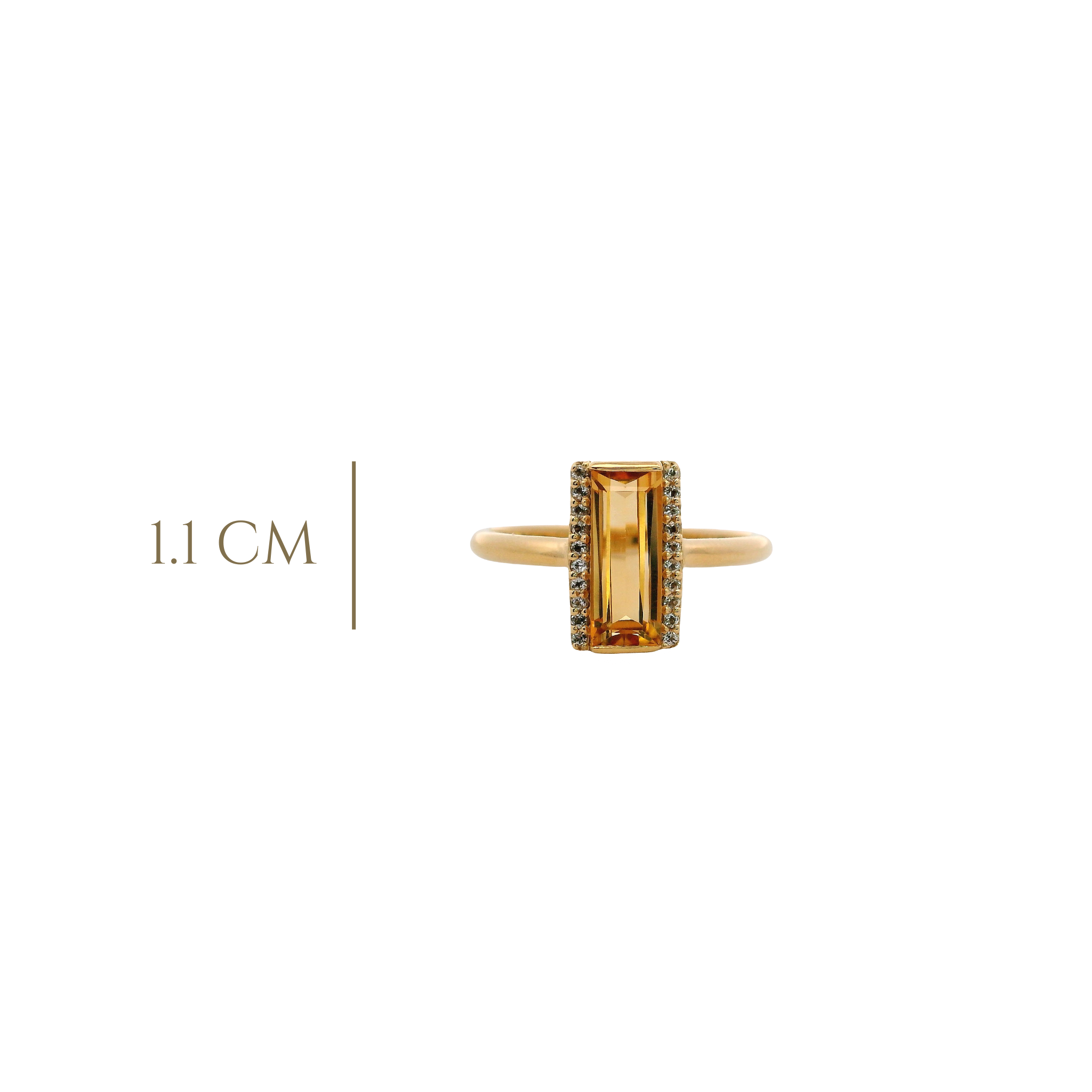 925YG SOLITARY BAGUETTE CITRINE WITH TOPAZ WHITE 11MM RING T6.5