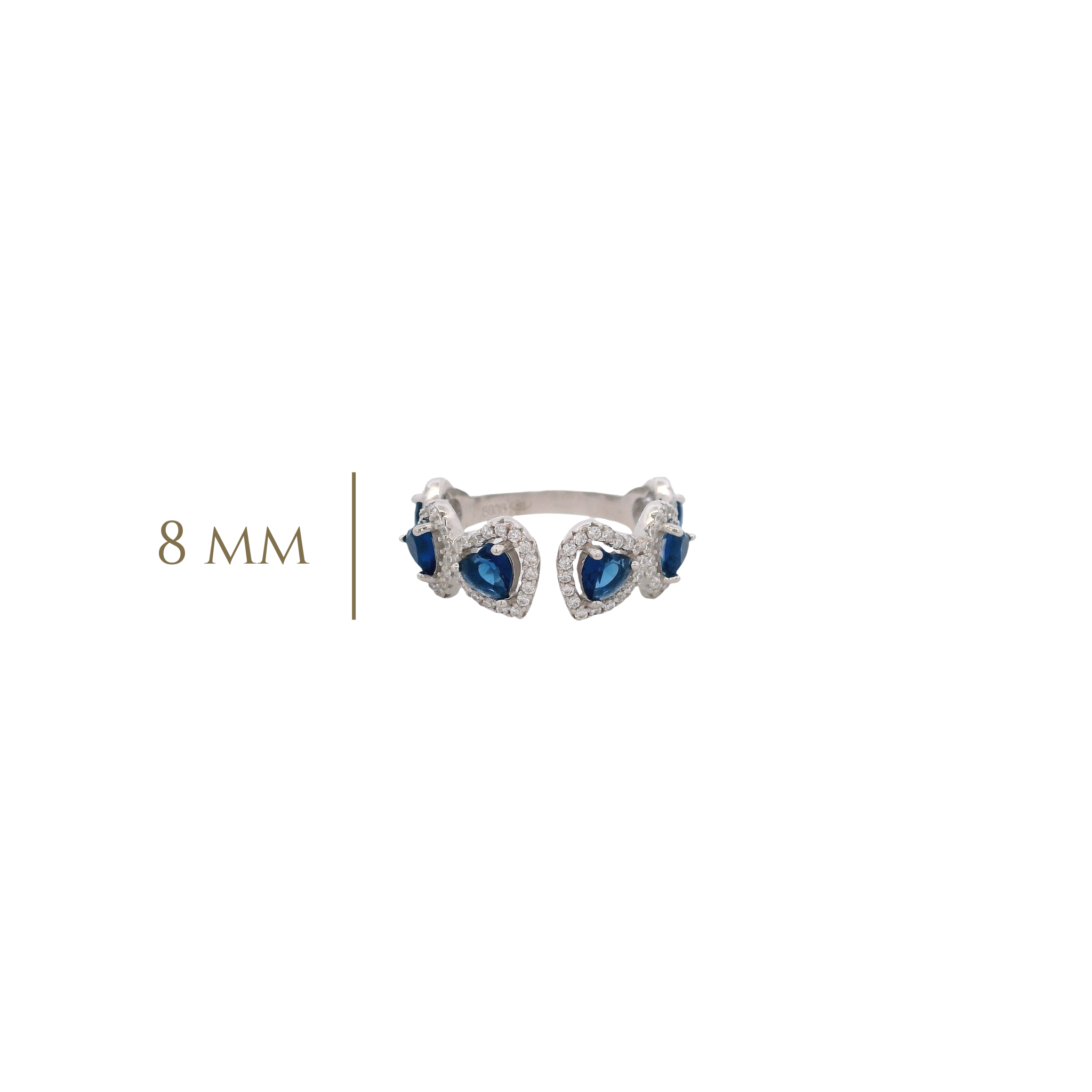 925SL OUTLINE HEART STUD CZ BLUE OPEN RING T7