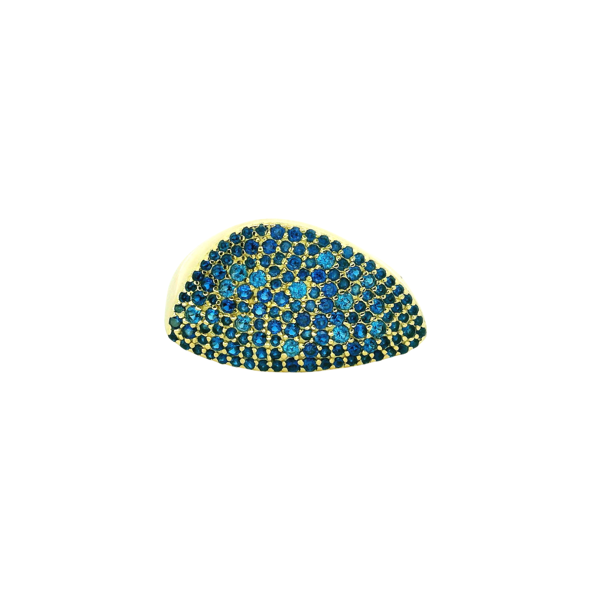 925YG OVAL IRREGULAR PAVE CZ BLUE ADJUSTABLE RING