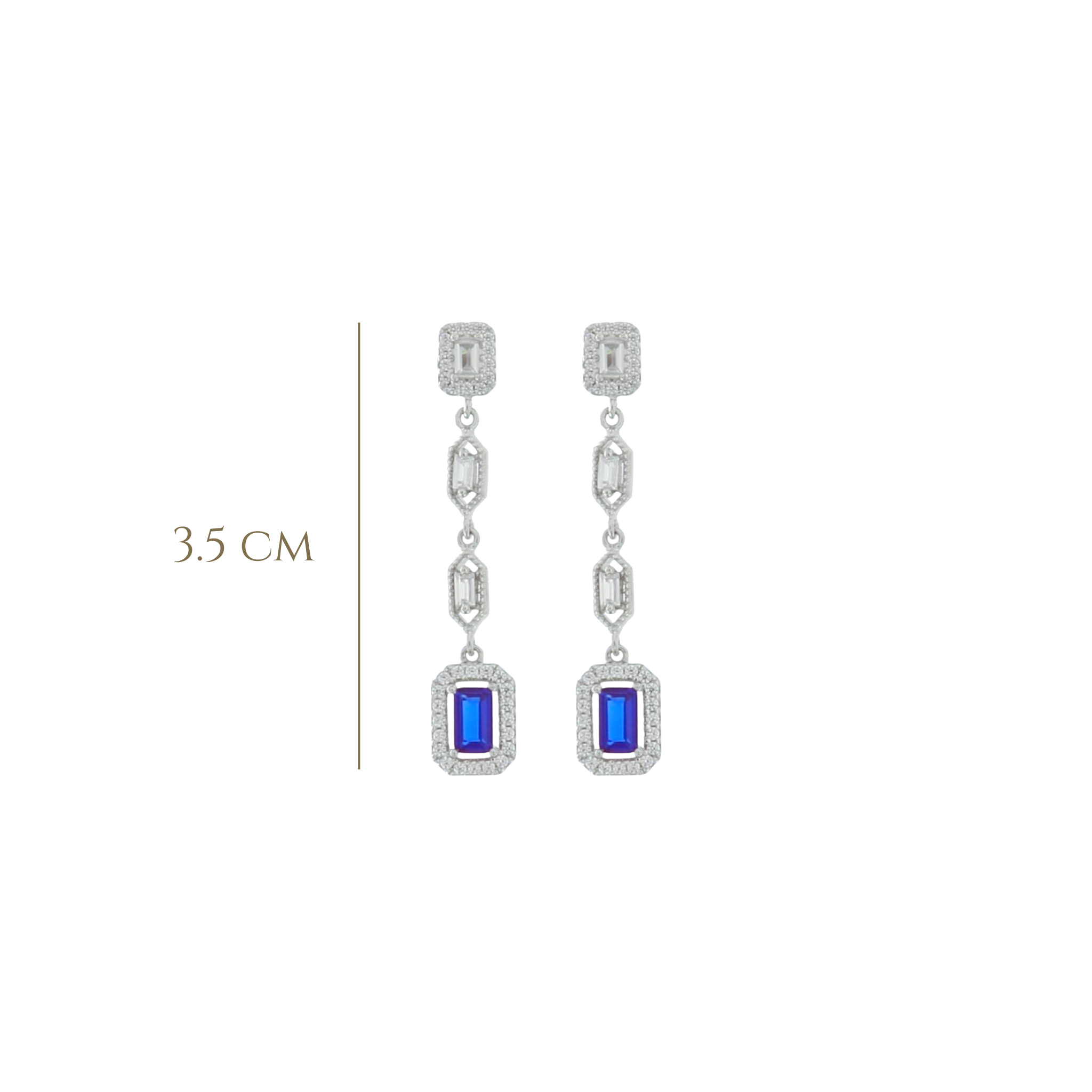 925SL DROP BAGUETTES CZ BLUE EARRINGS