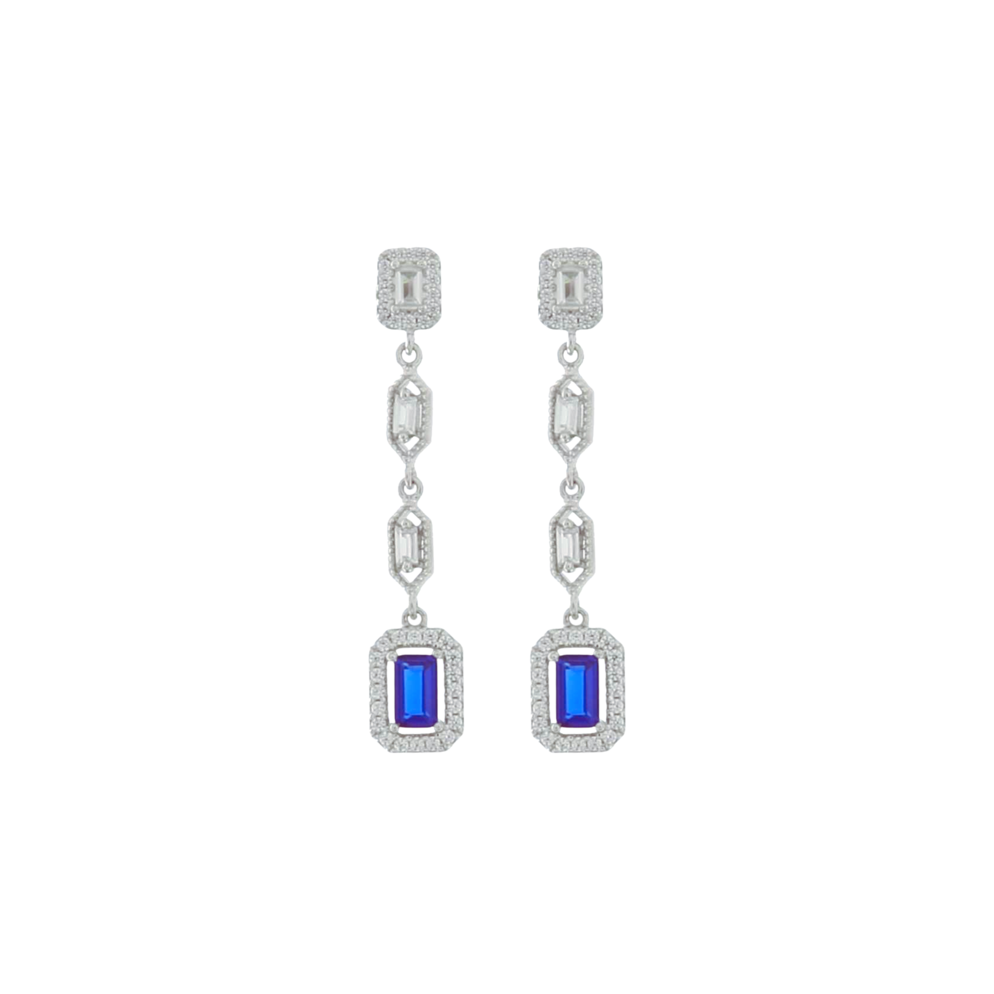 925SL DROP BAGUETTES CZ BLUE EARRINGS