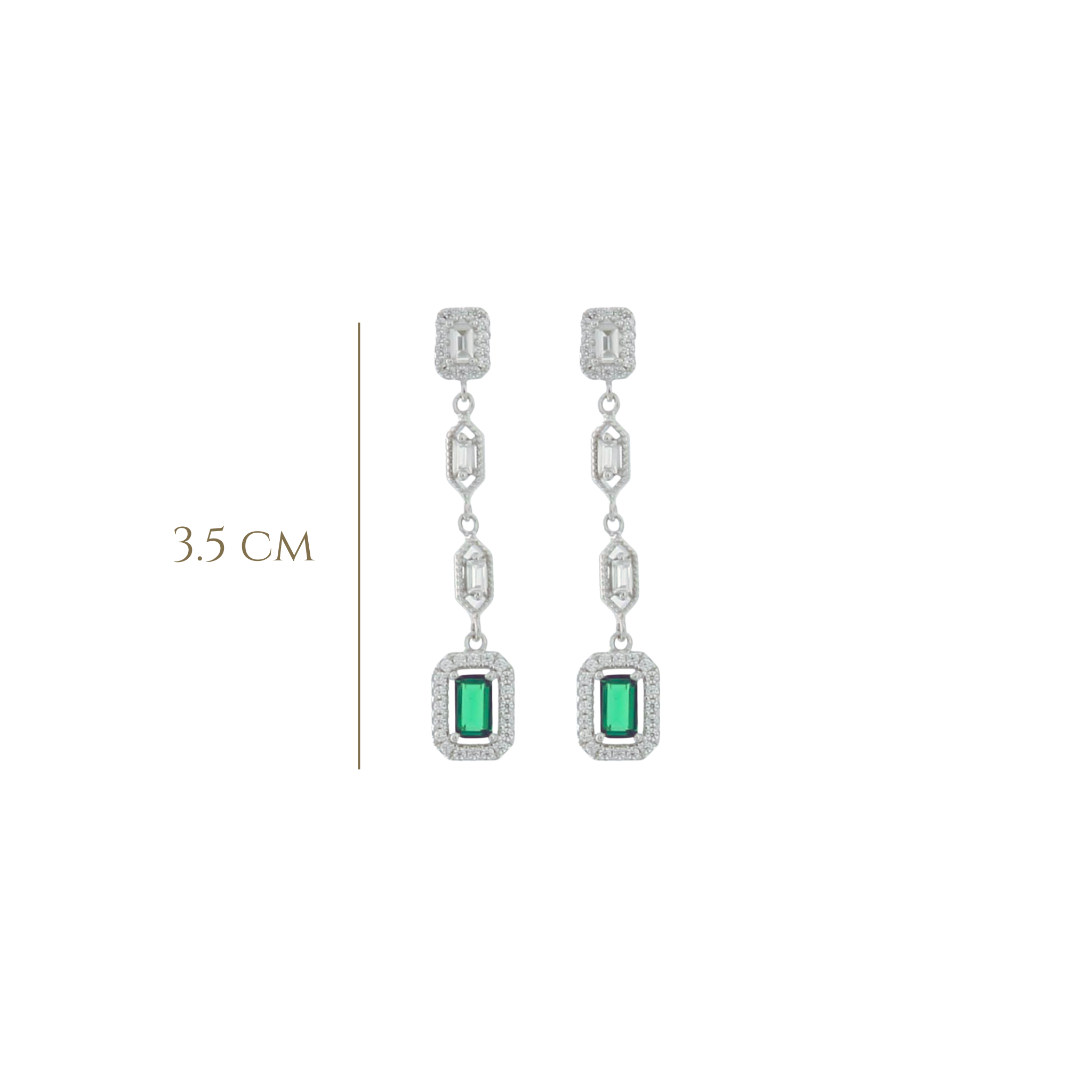 925SL DROP BAGUETTES CZ GREEN EARRINGS