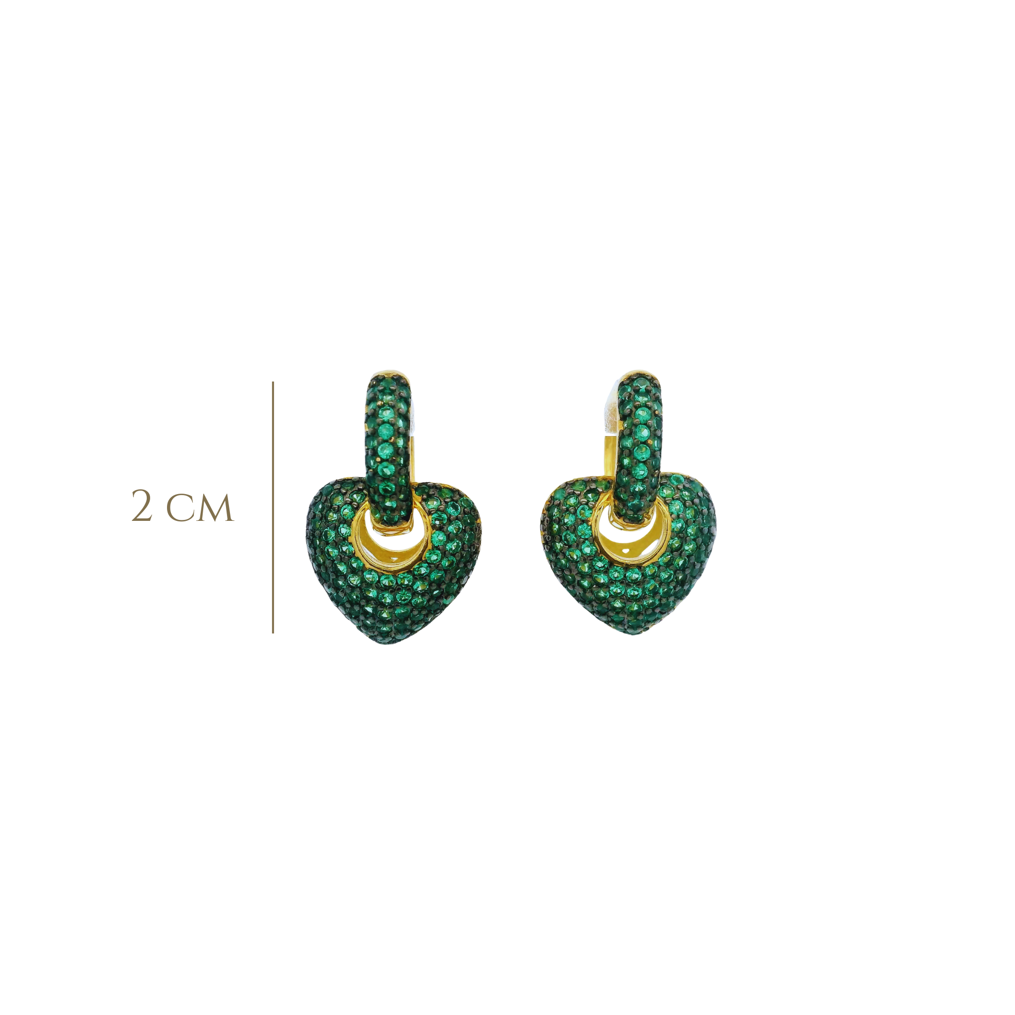 925YG SMALL DOME HEART PAVE CZ GREEN EARRINGS