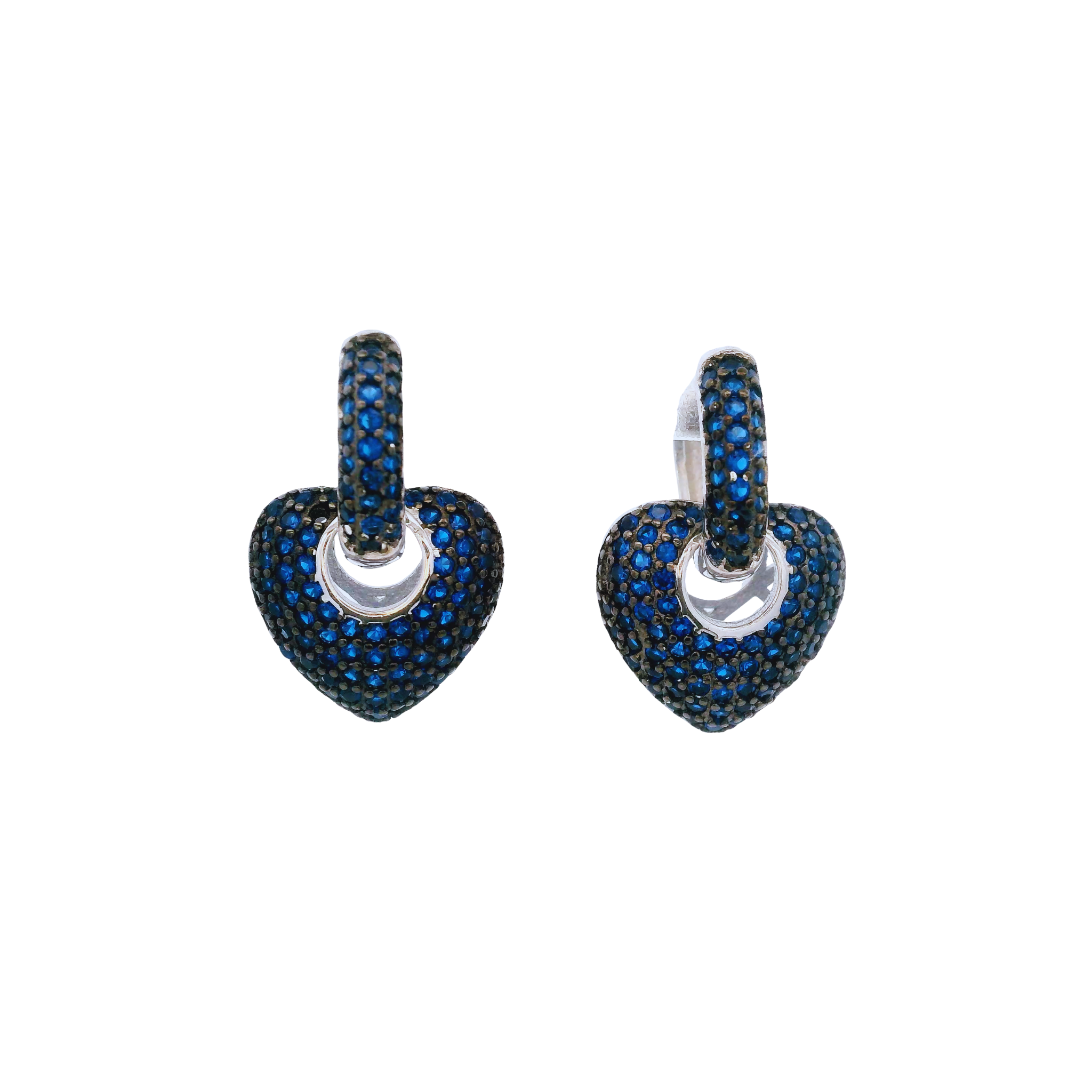 925SL SMALL DOME HEART PAVE CZ BLUE EARRINGS
