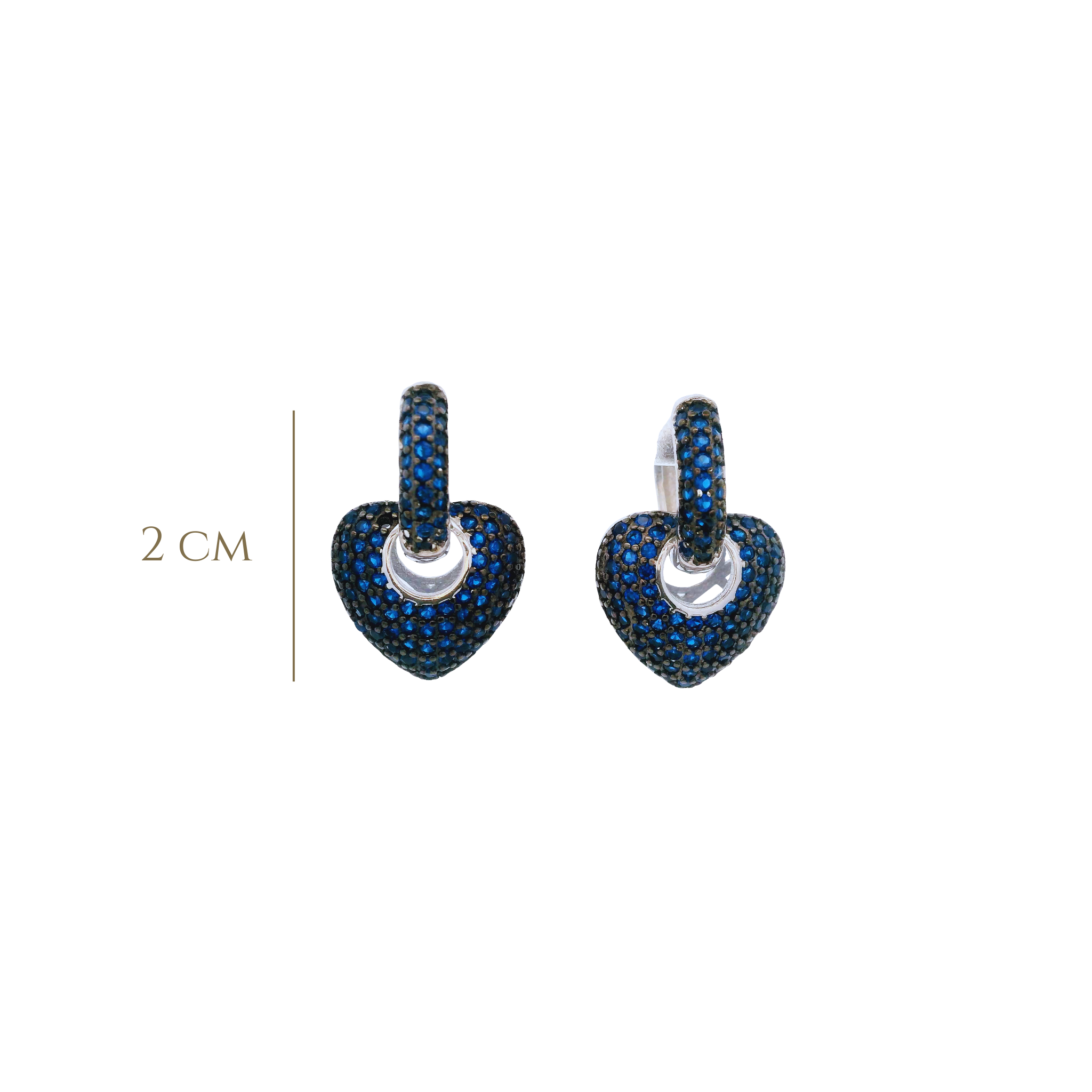 925SL SMALL DOME HEART PAVE CZ BLUE EARRINGS