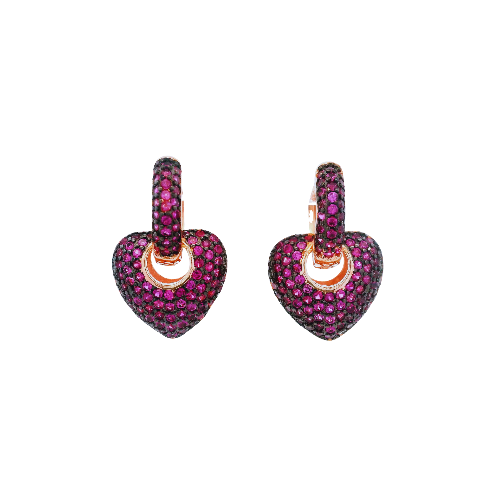 925RG SMALL DOME HEART PAVE CZ FUSHIA EARRINGS