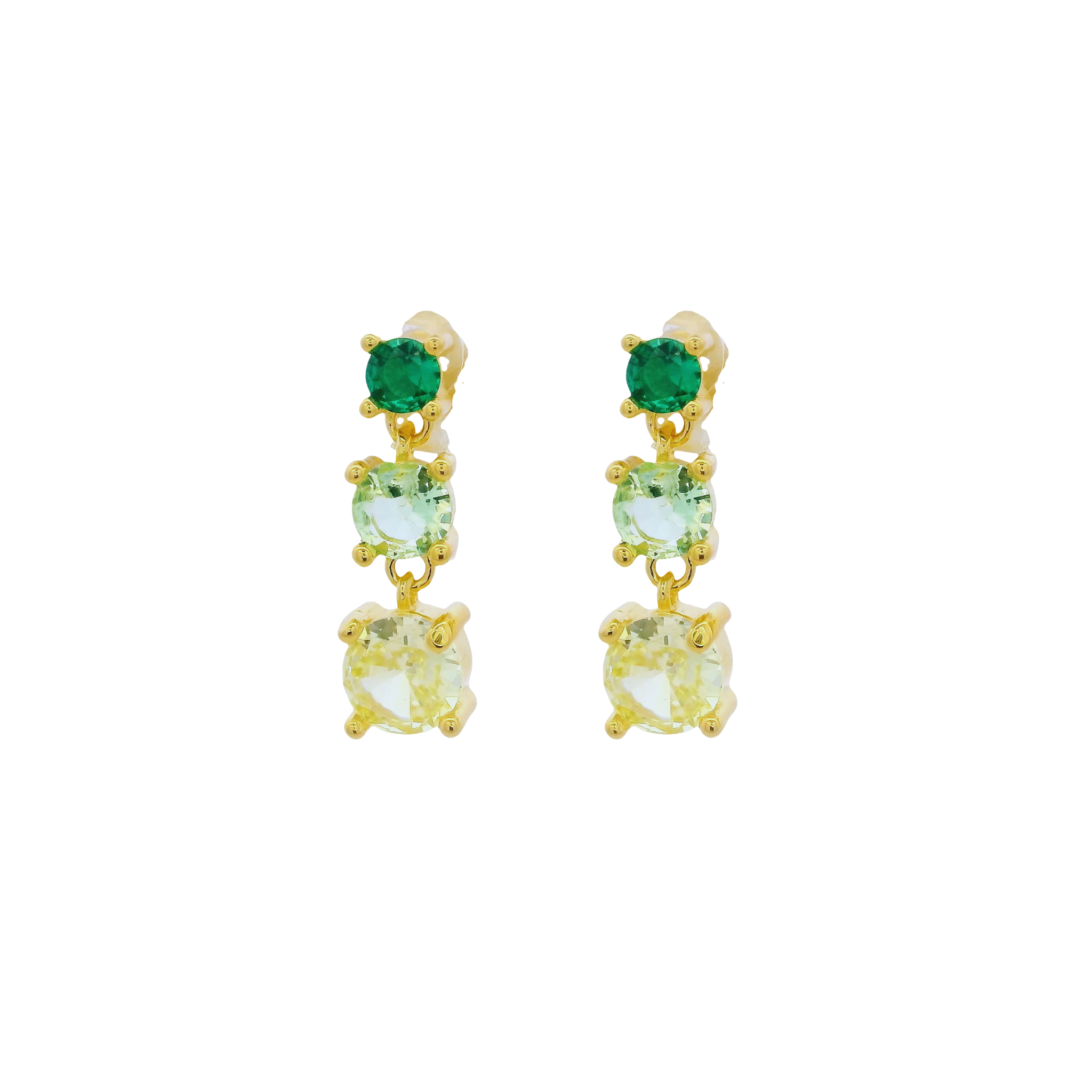 925YG TRIPLE STONE GREEN EARRINGS