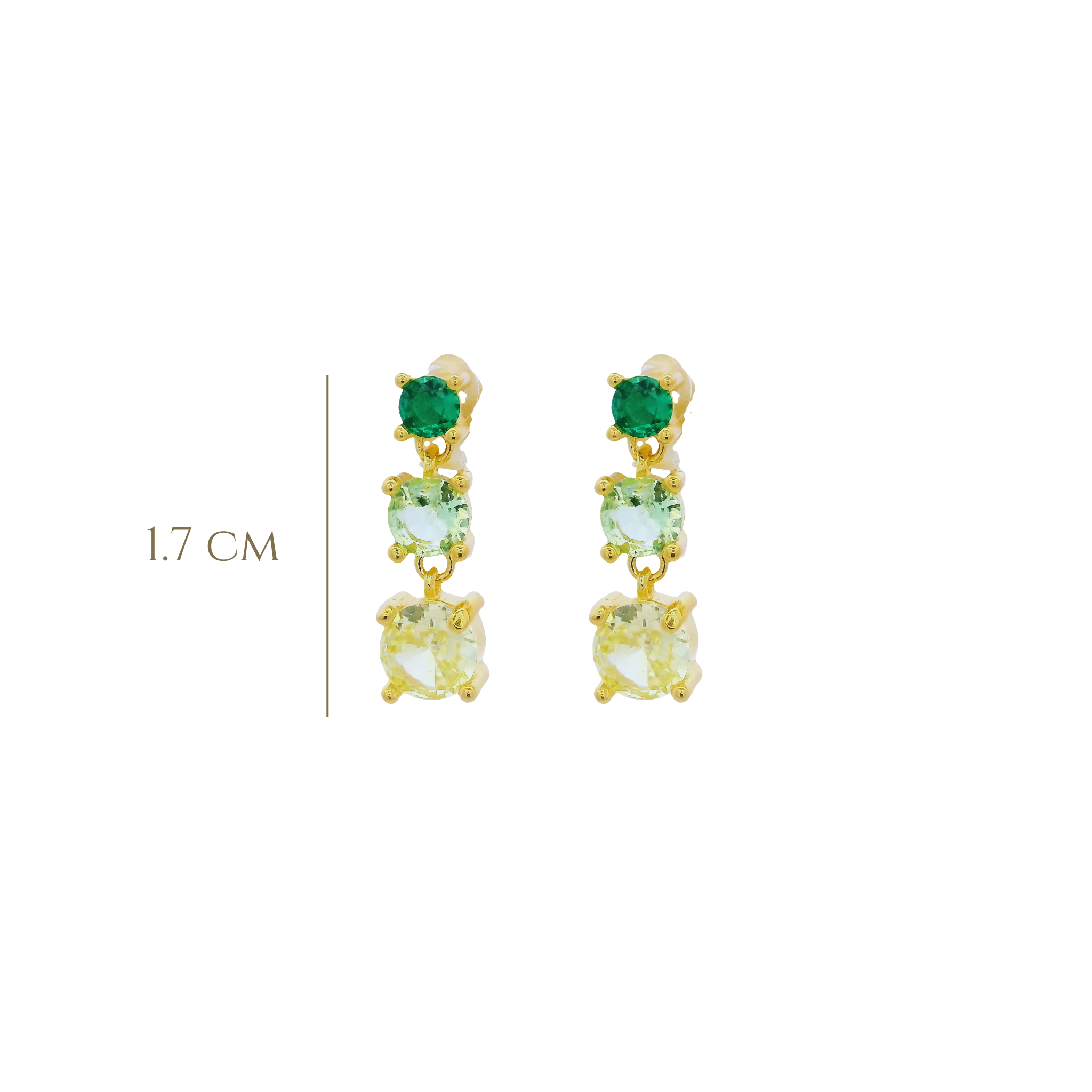 925YG TRIPLE STONE GREEN EARRINGS