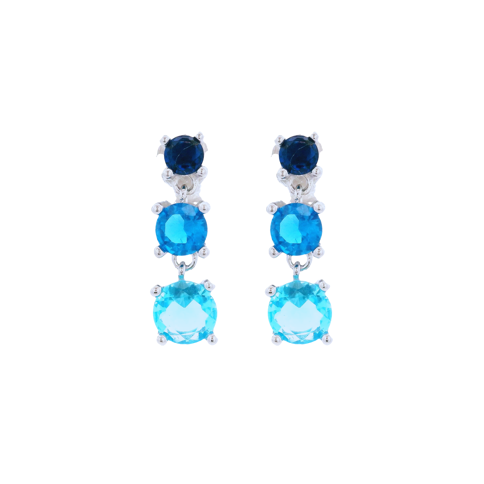 925SL TRIPLE STONE BLUE EARRINGS