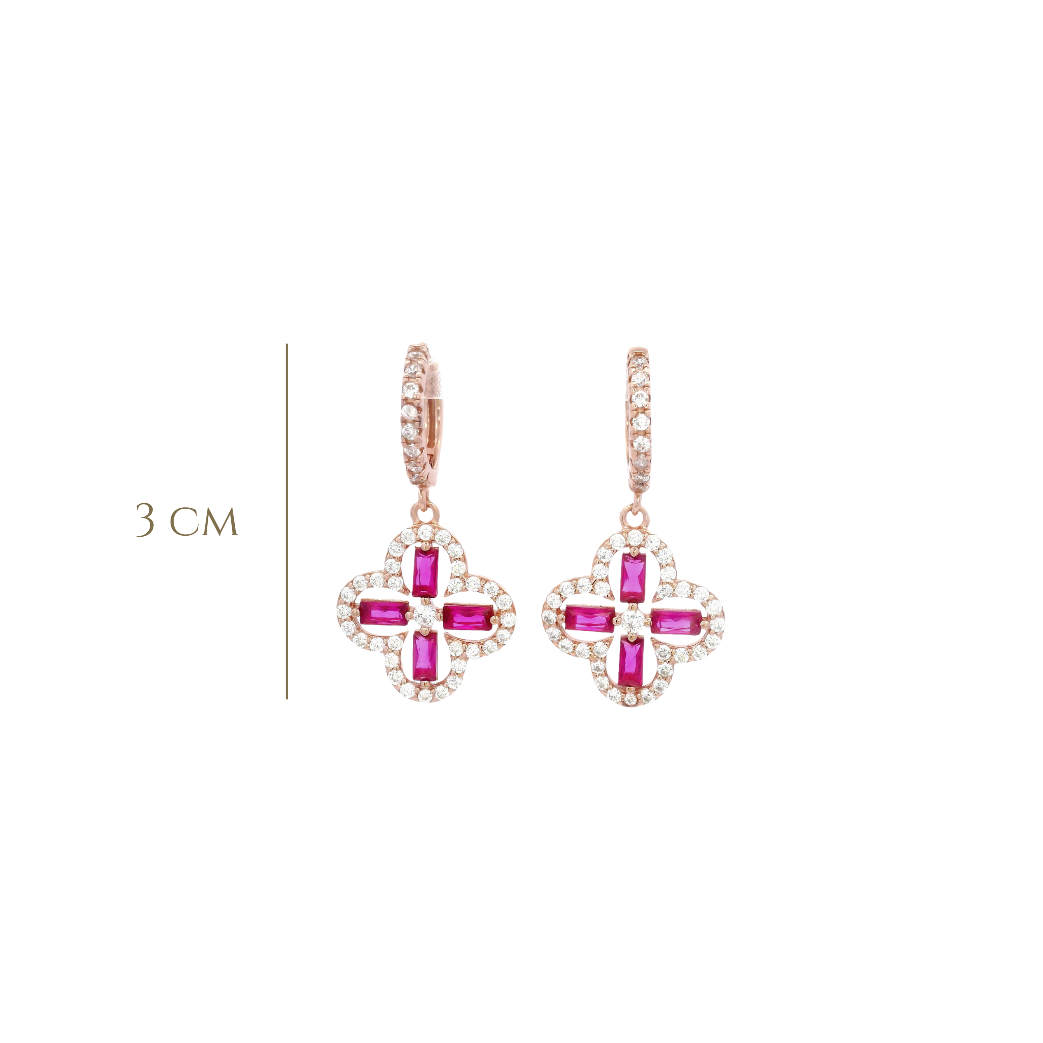 925RG OUTLINE CLOVER CZ FUSHIA EARRINGS