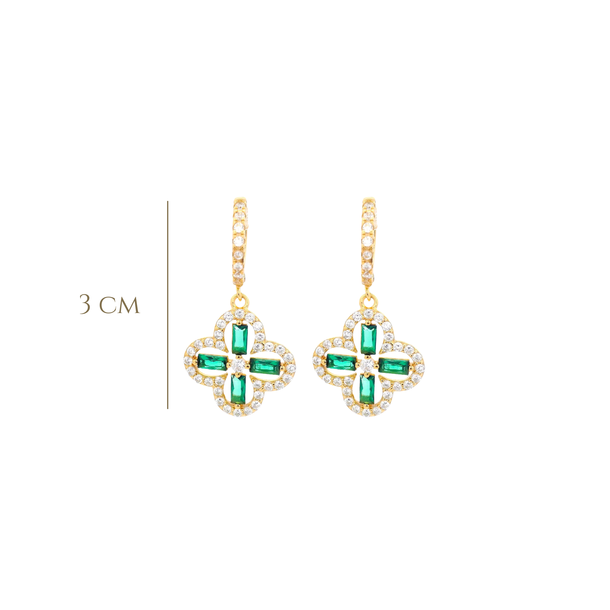 925YG OUTLINE CLOVER CZ GREEN EARRINGS