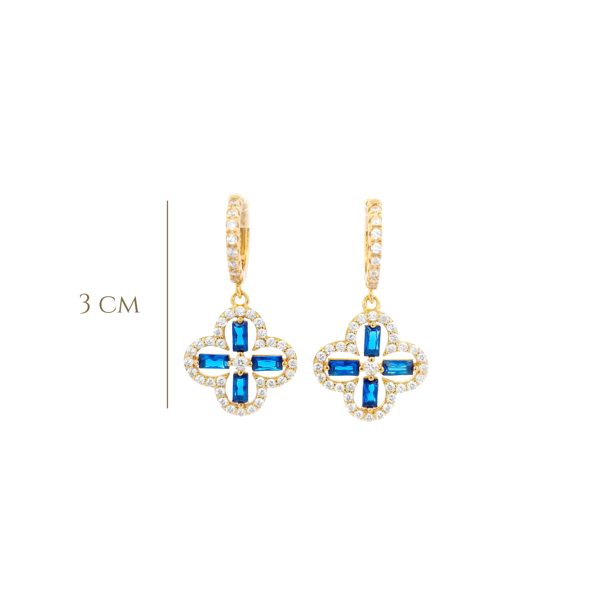 925YG OUTLINE CLOVER CZ BLUE EARRINGS