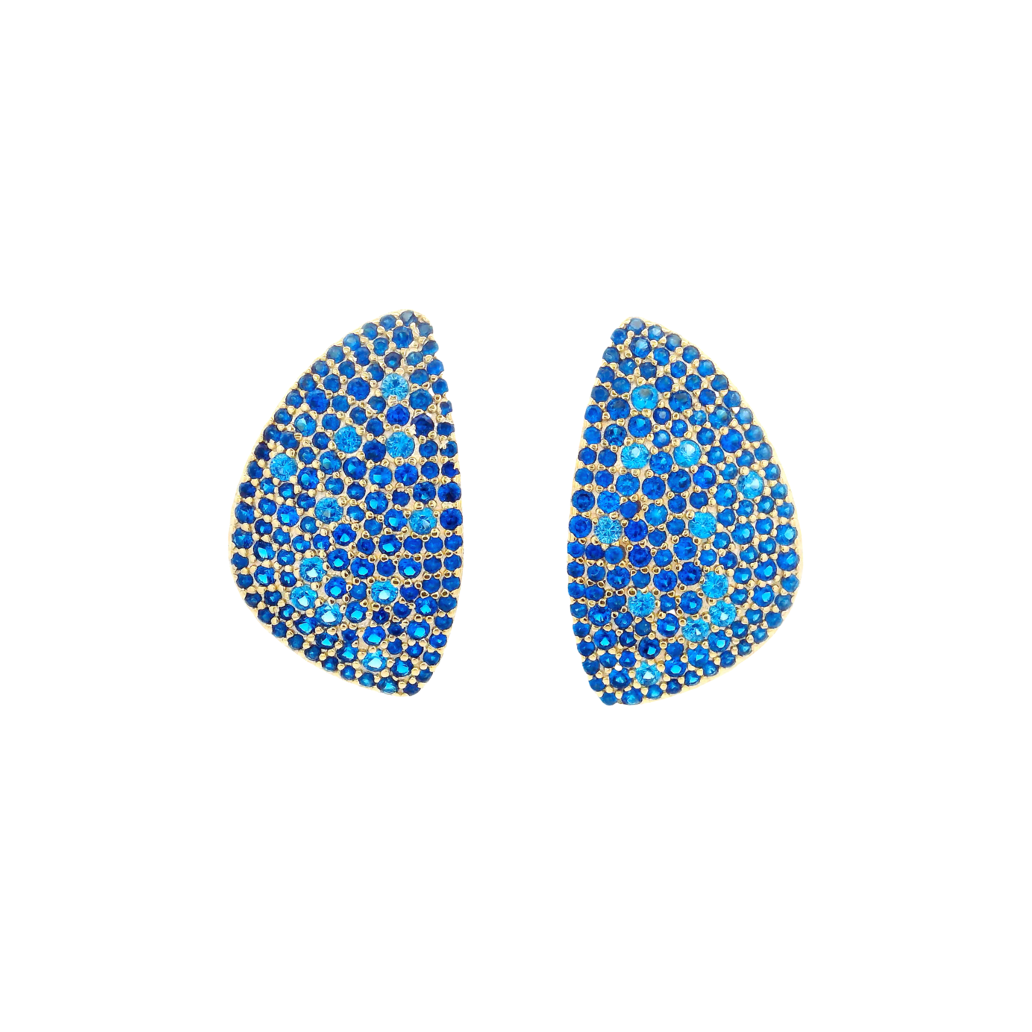 925YG OVAL IRREGULAR PAVE CZ BLUE EARRINGS