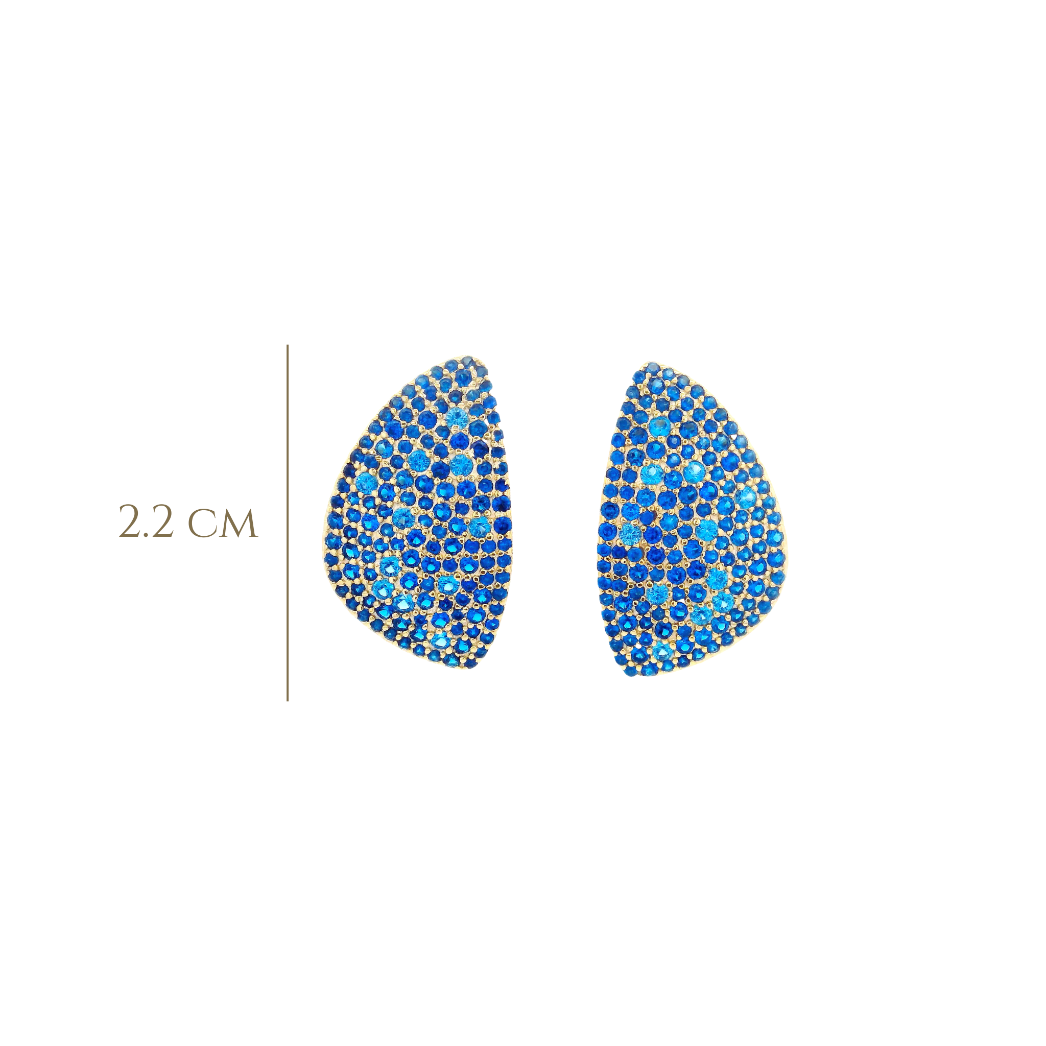 925YG OVAL IRREGULAR PAVE CZ BLUE EARRINGS