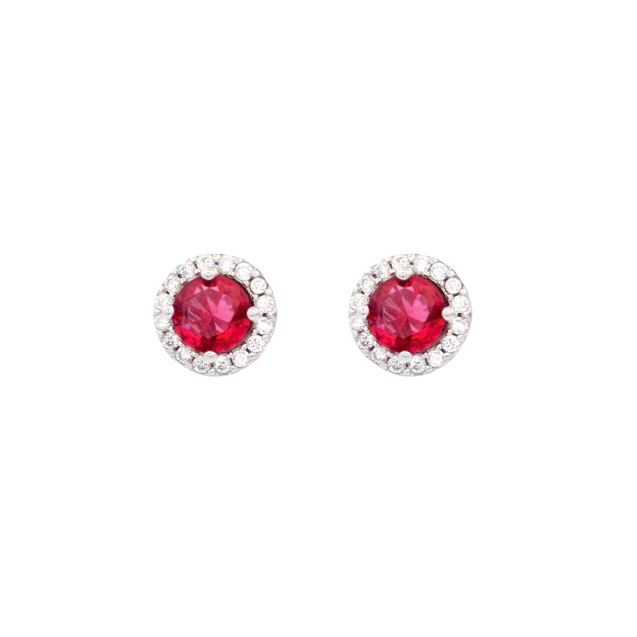 925SL HALO CENTER CZ RED EARRINGS