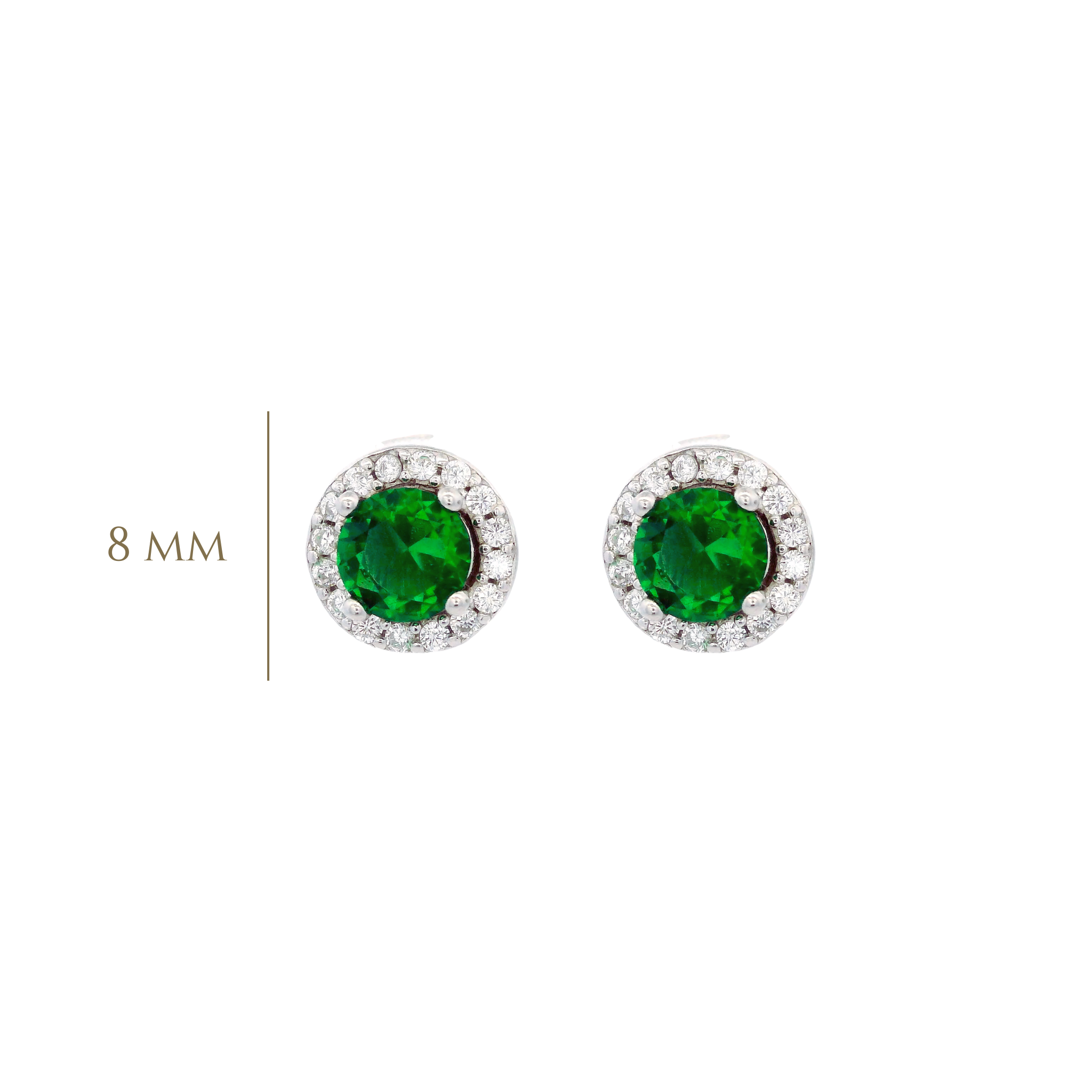 925SL HALO CENTER CZ GREEN EARRINGS
