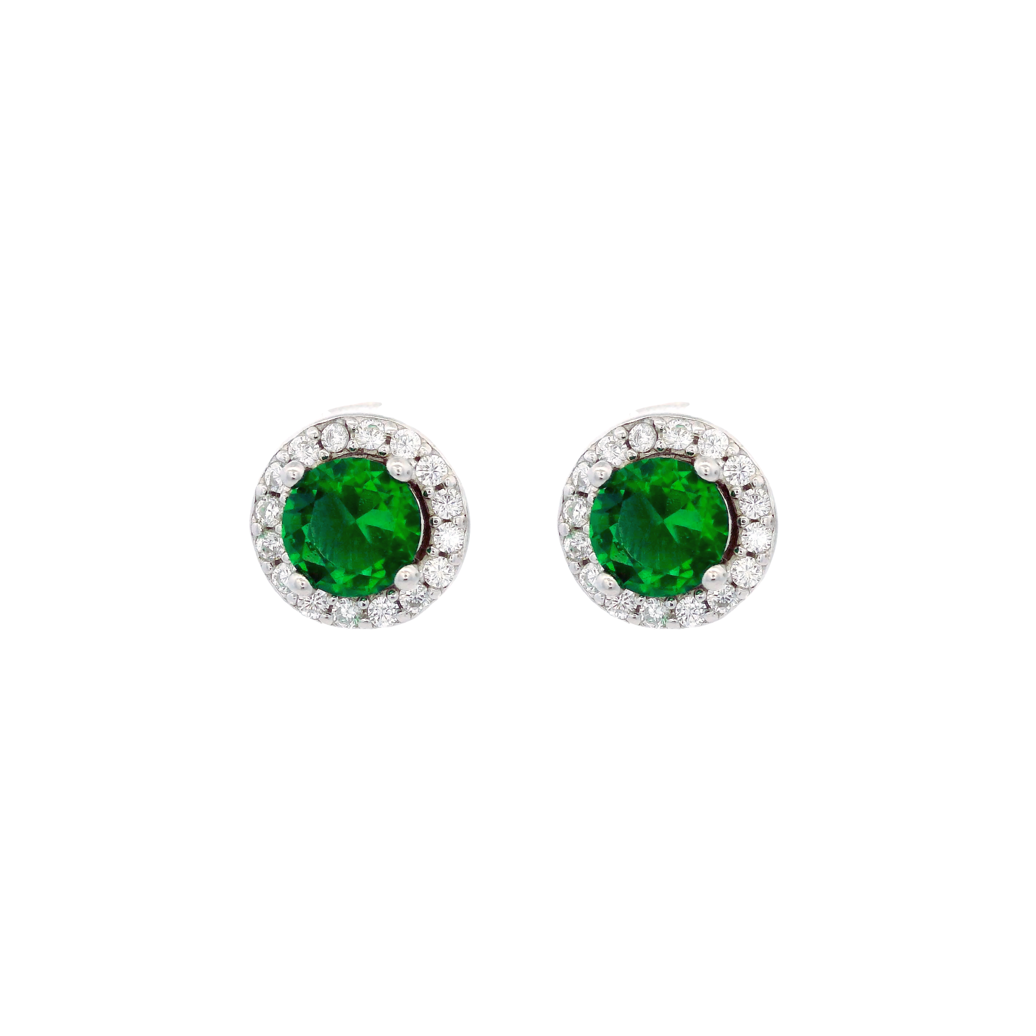925SL HALO CENTER CZ GREEN EARRINGS