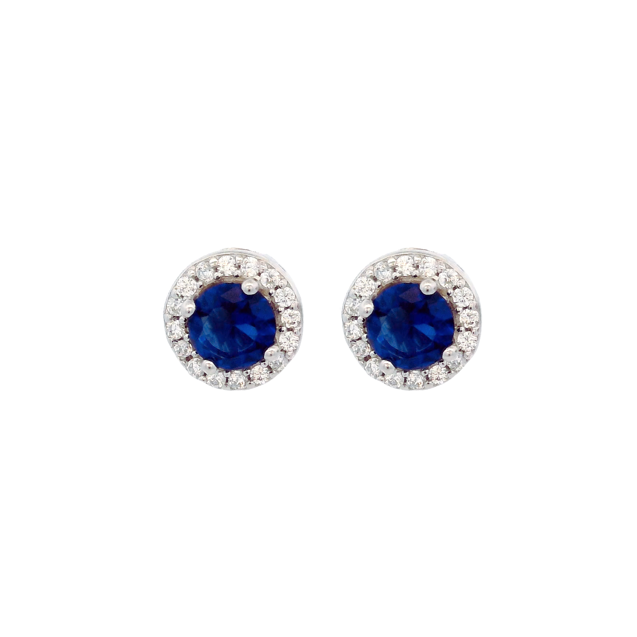 925SL HALO CENTER CZ BLUE EARRINGS