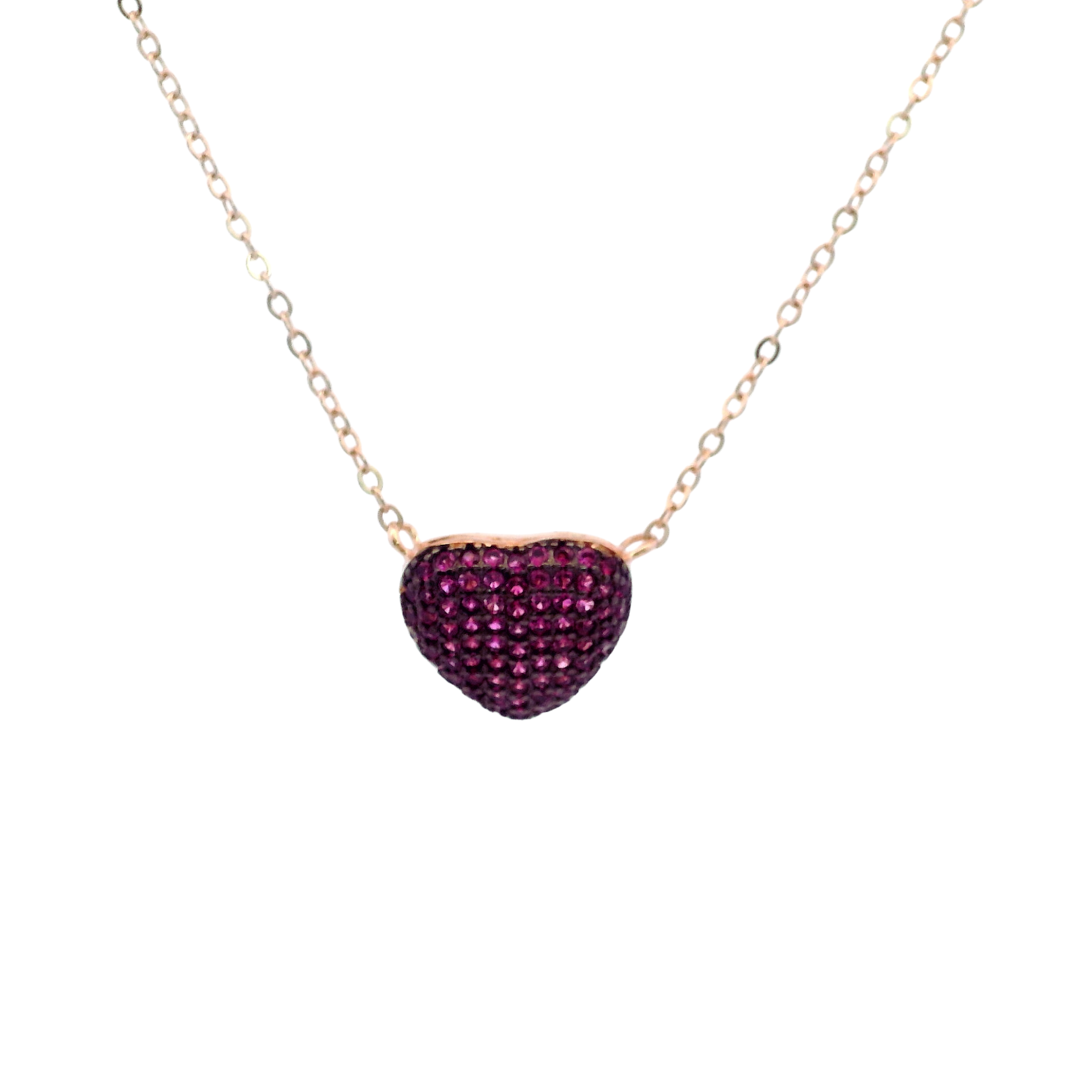 925RG SMALL DOME HEART PAVE CZ FUSHIA NECKLACE