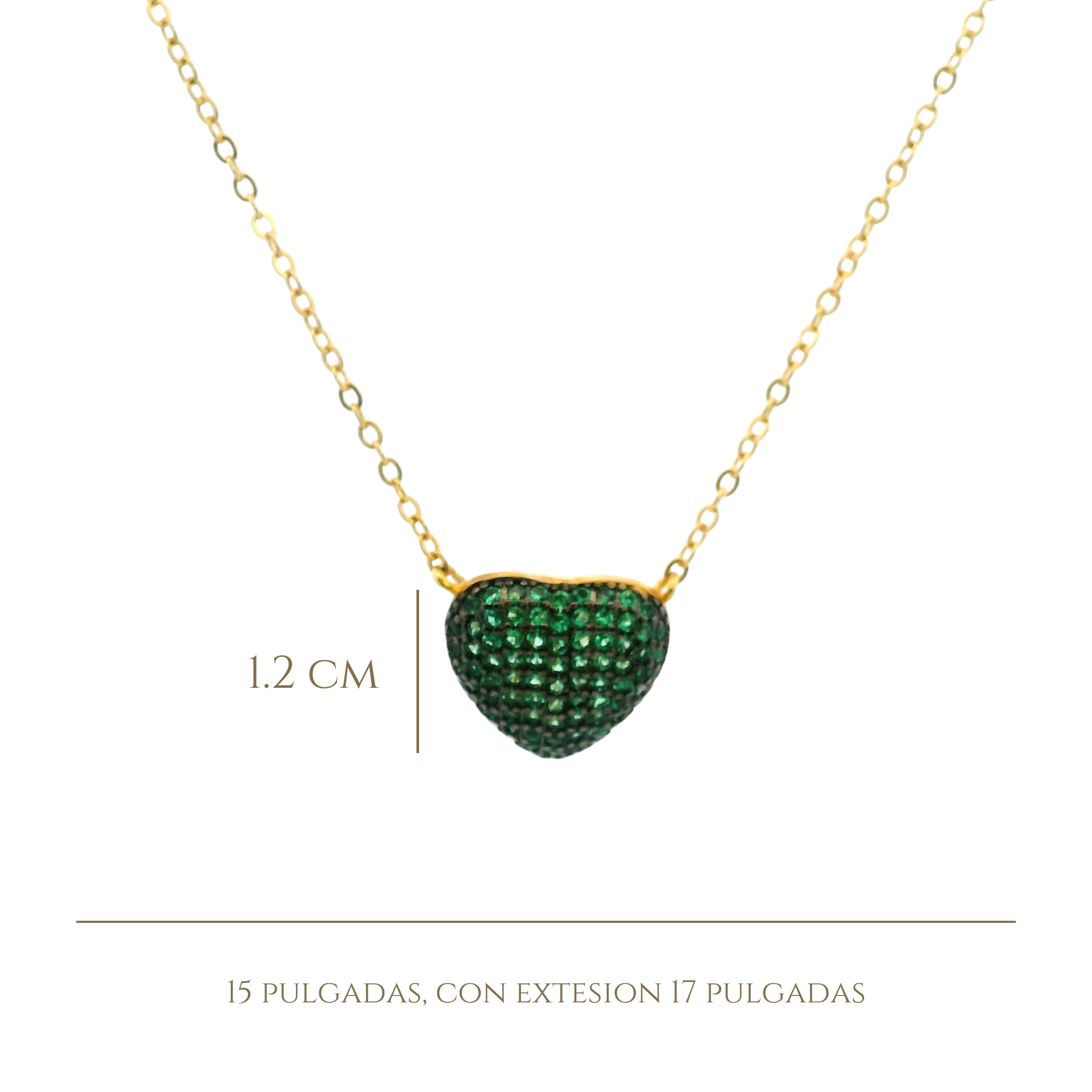 925YG SMALL DOME HEART PAVE CZ GREEN NECKLACE