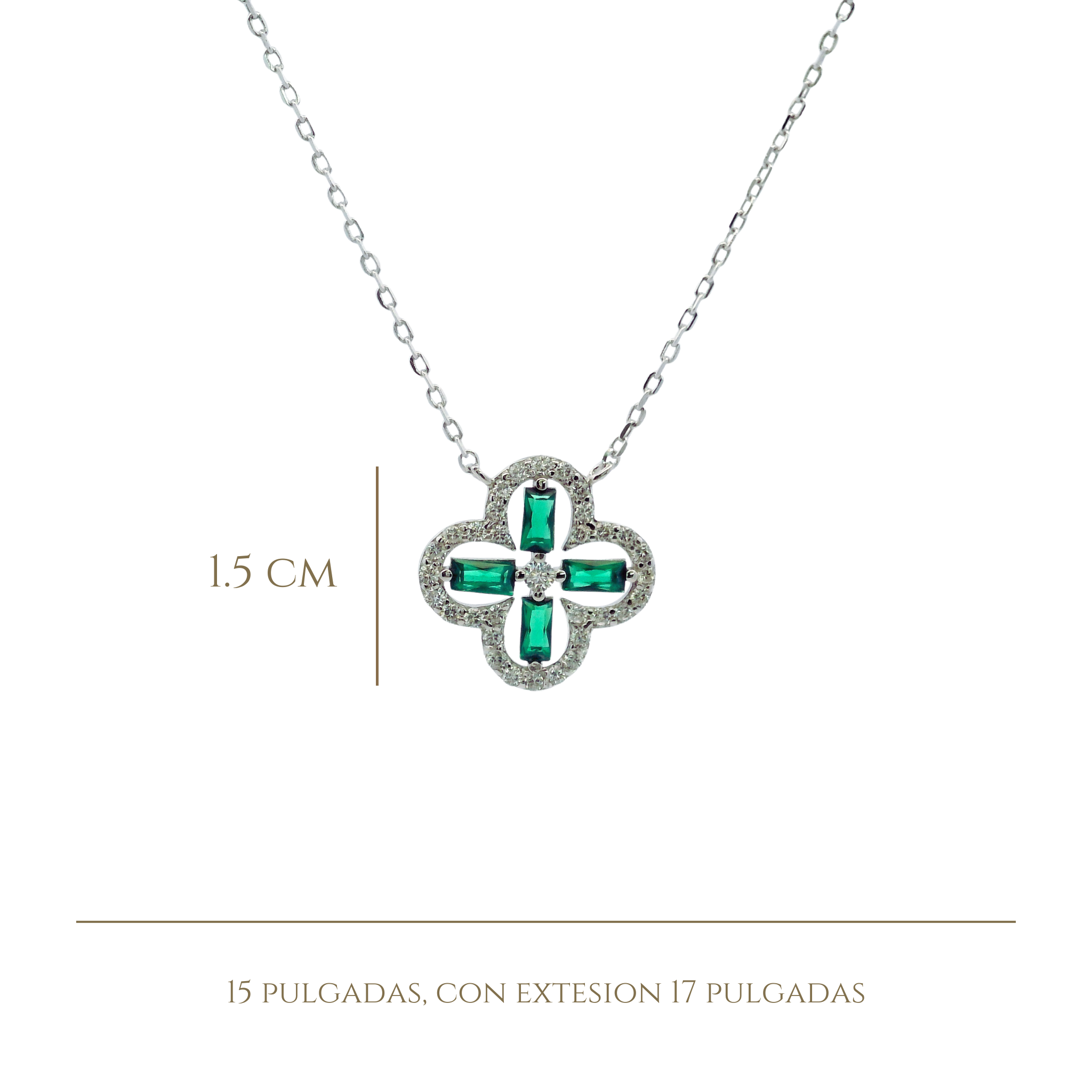 925SL OUTLINE CLOVER CZ GREEN NECKLACE