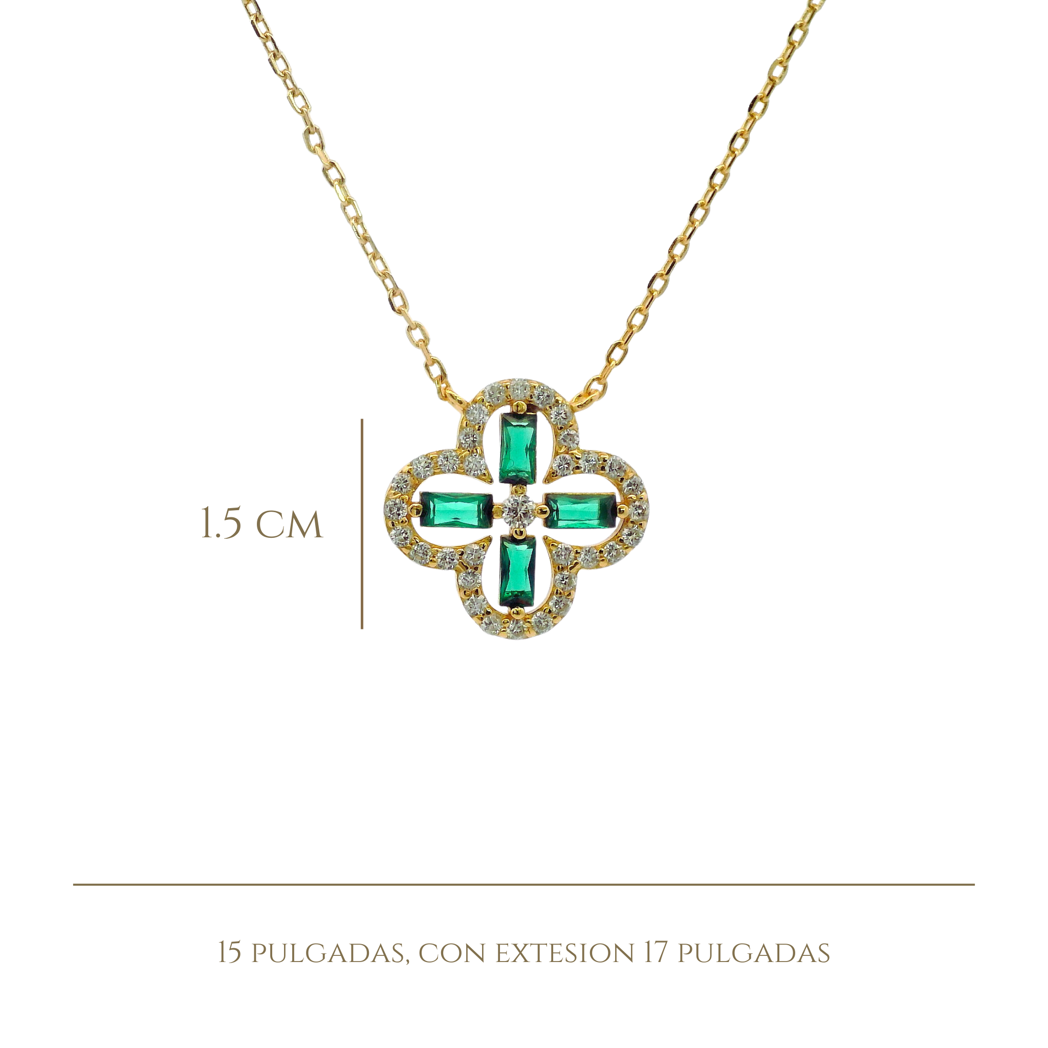 925YG OUTLINE CLOVER CZ GREEN NECKLACE