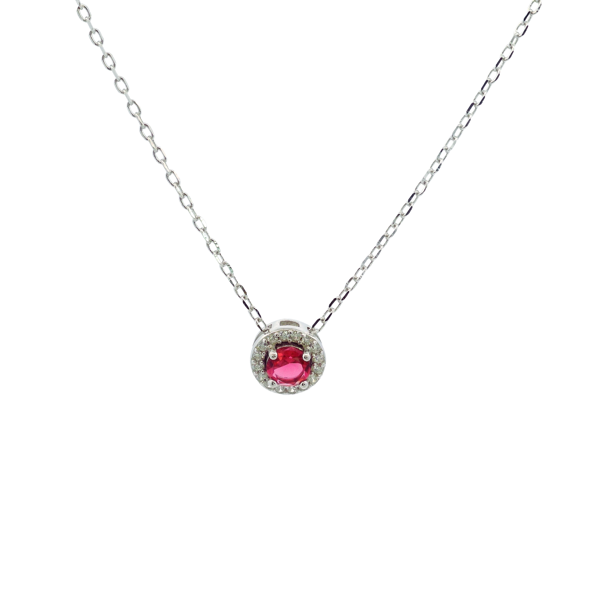 925SL HALO CENTER CZ RED NECKLACE