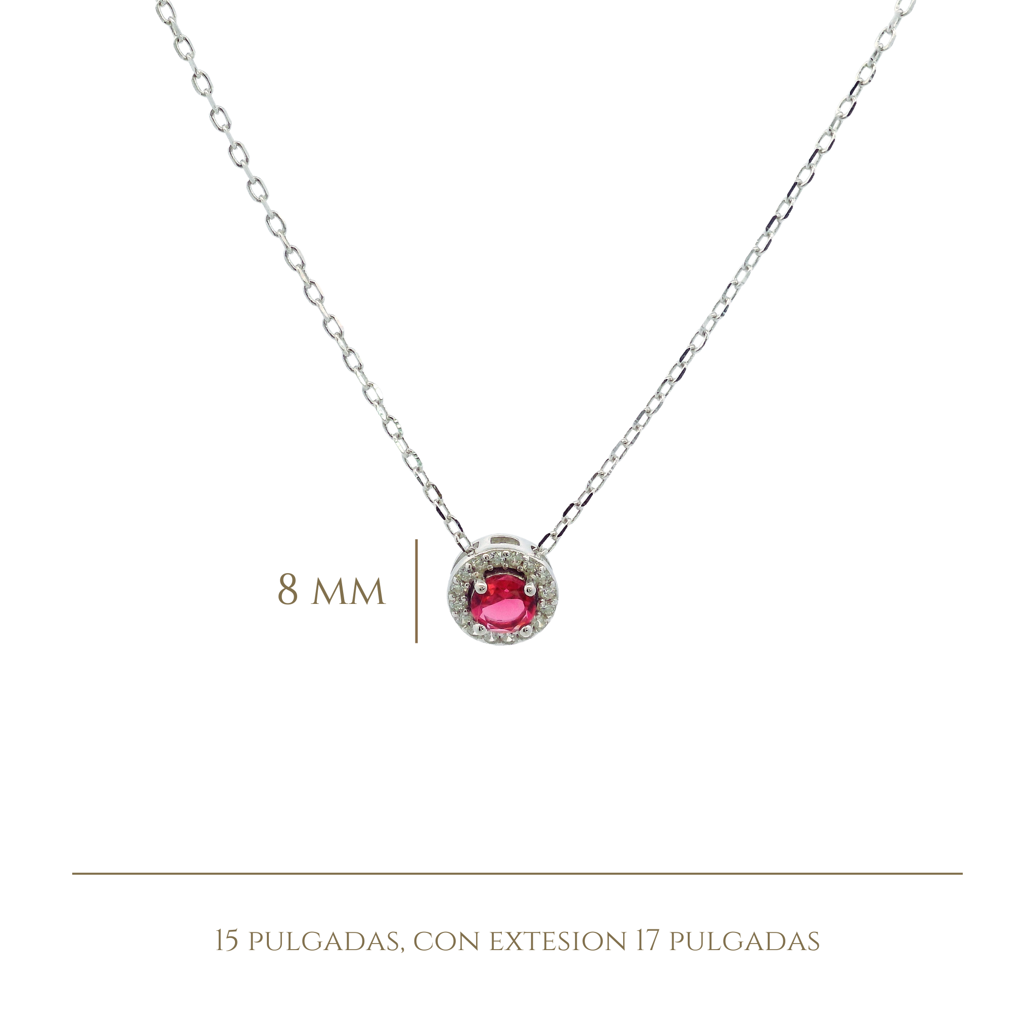 925SL HALO CENTER CZ RED NECKLACE