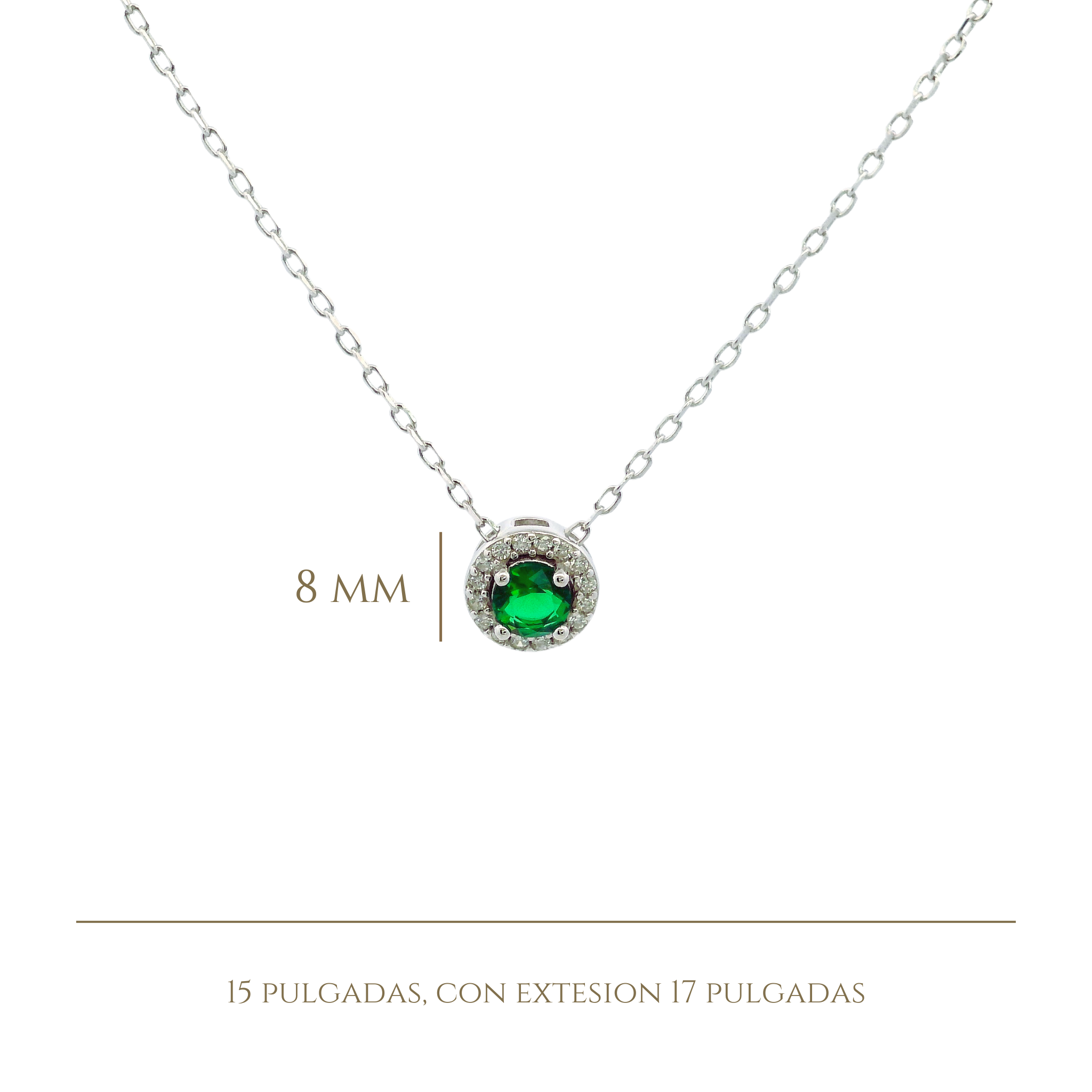 925SL HALO CENTER CZ GREEN NECKLACE
