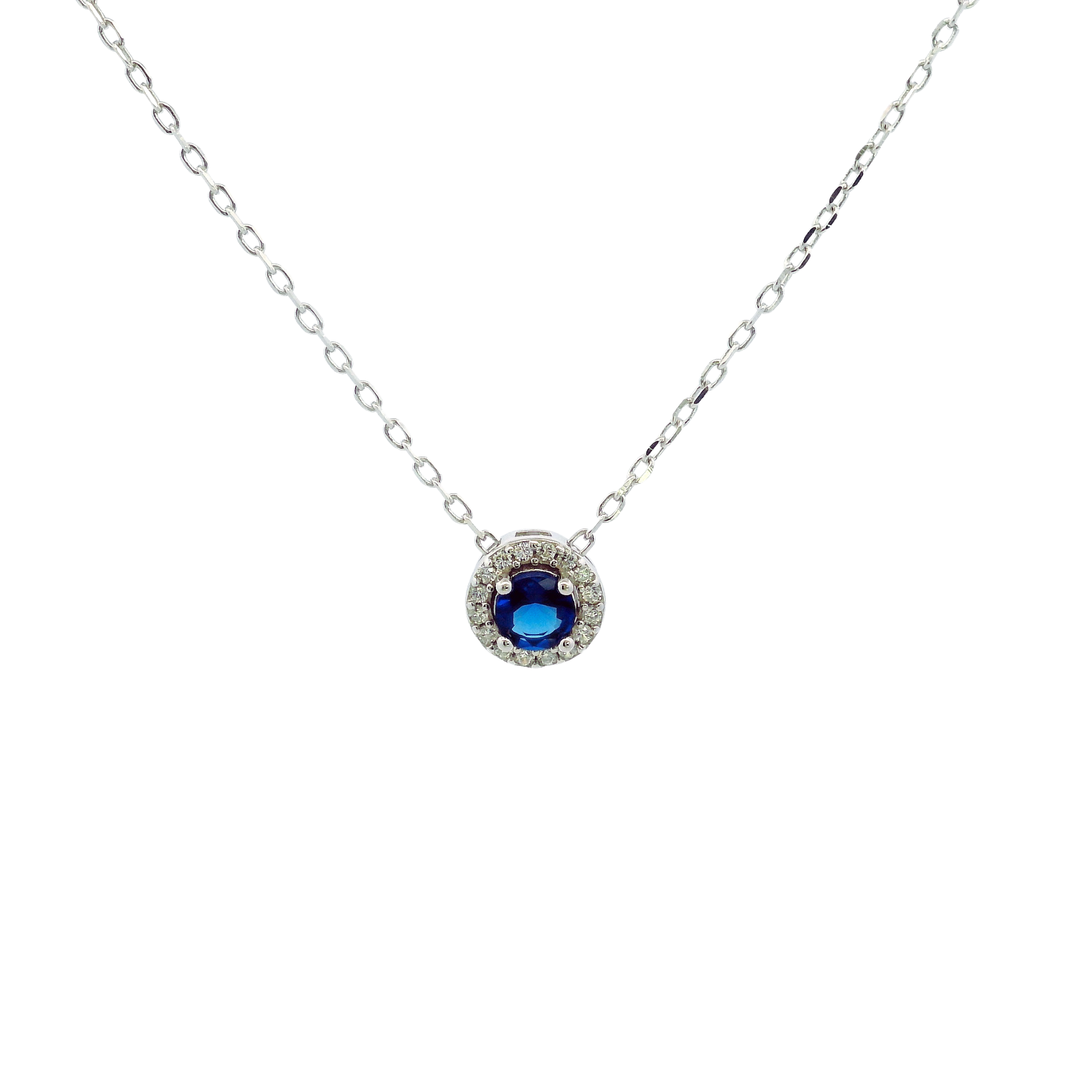 925SL HALO CENTER CZ BLUE NECKLACE