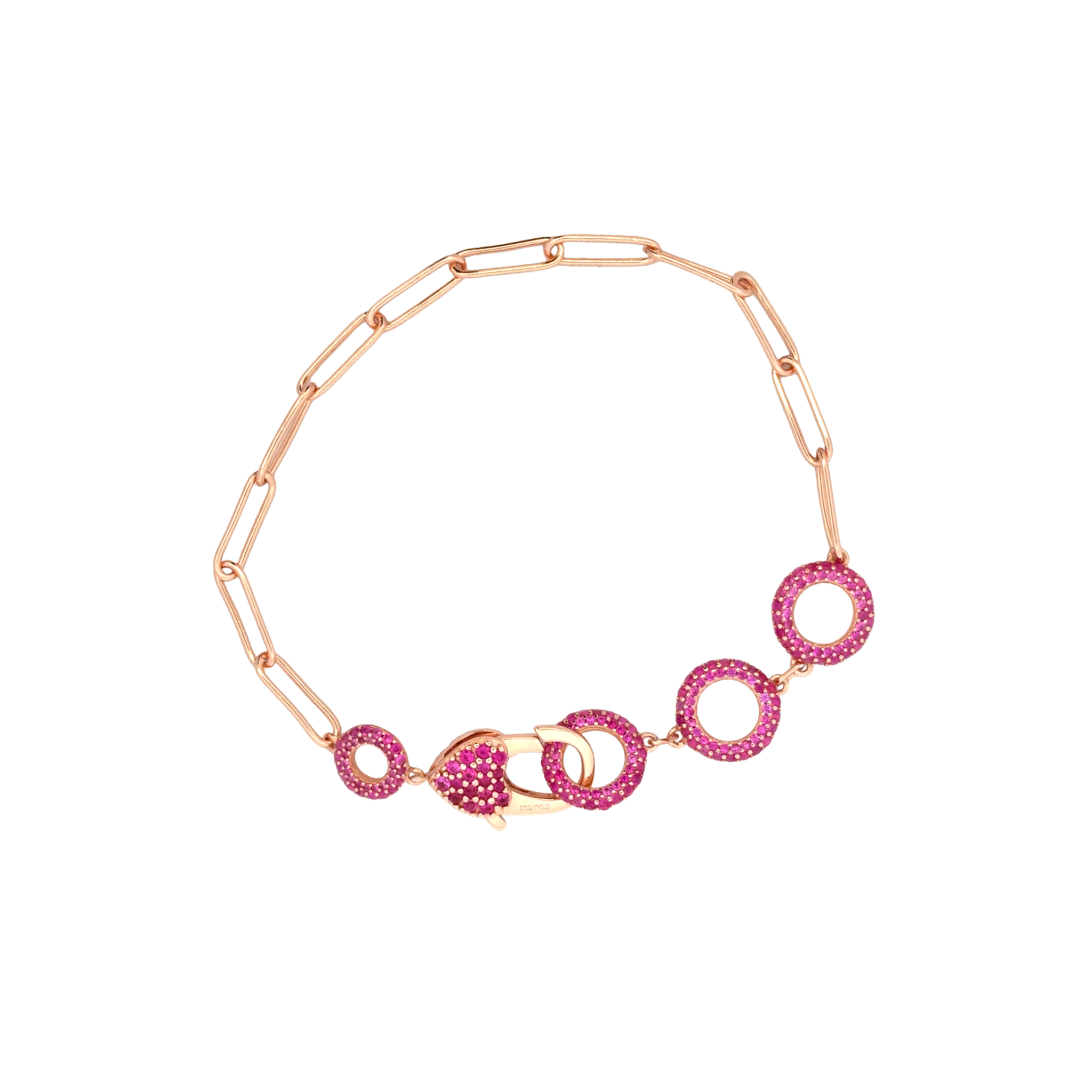 925RG TRIPLE CIRCLE CZ FUSHIA PAPERCLIP BRACELET