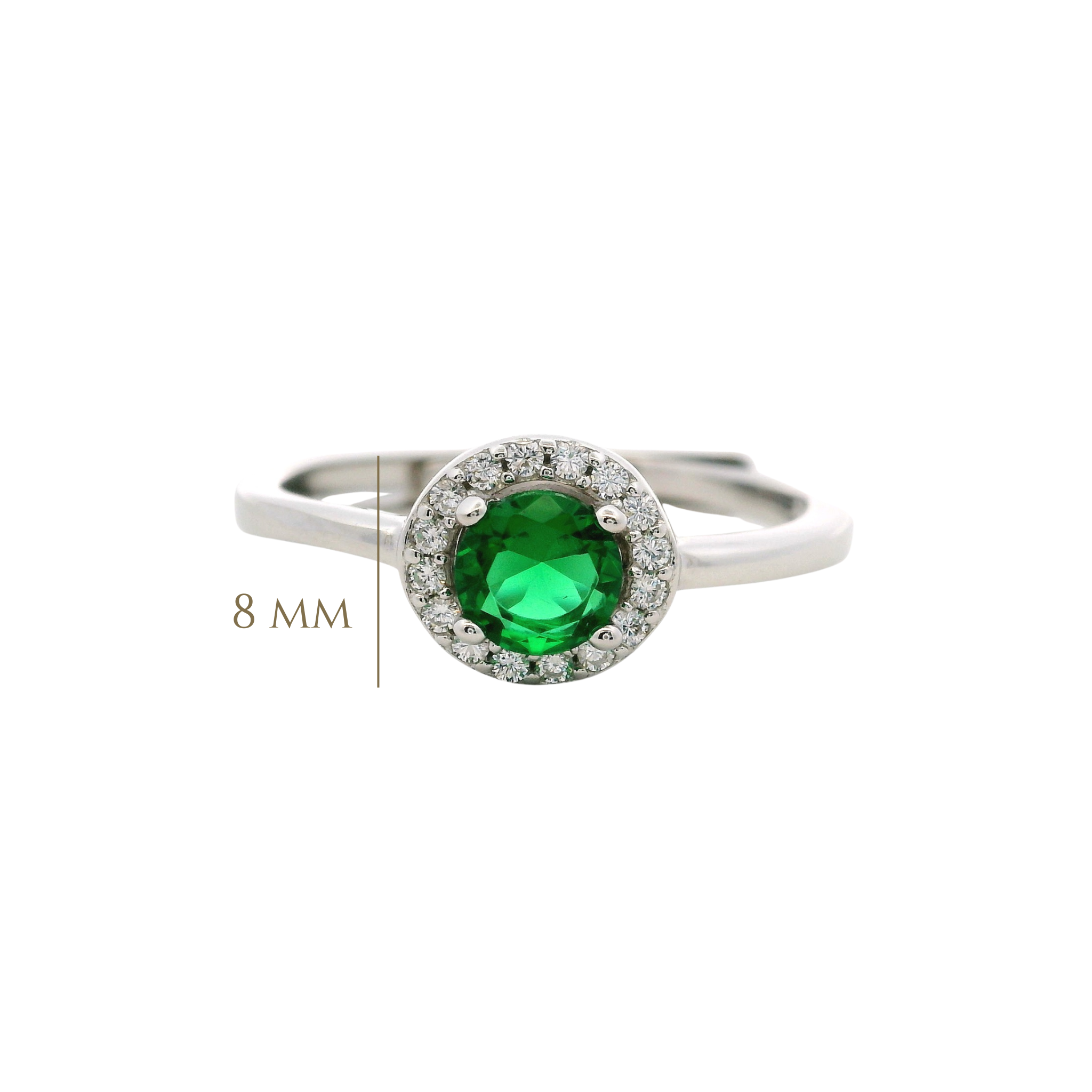 925SL HALO CENTER CZ GREEN ADJUSTABLE RING