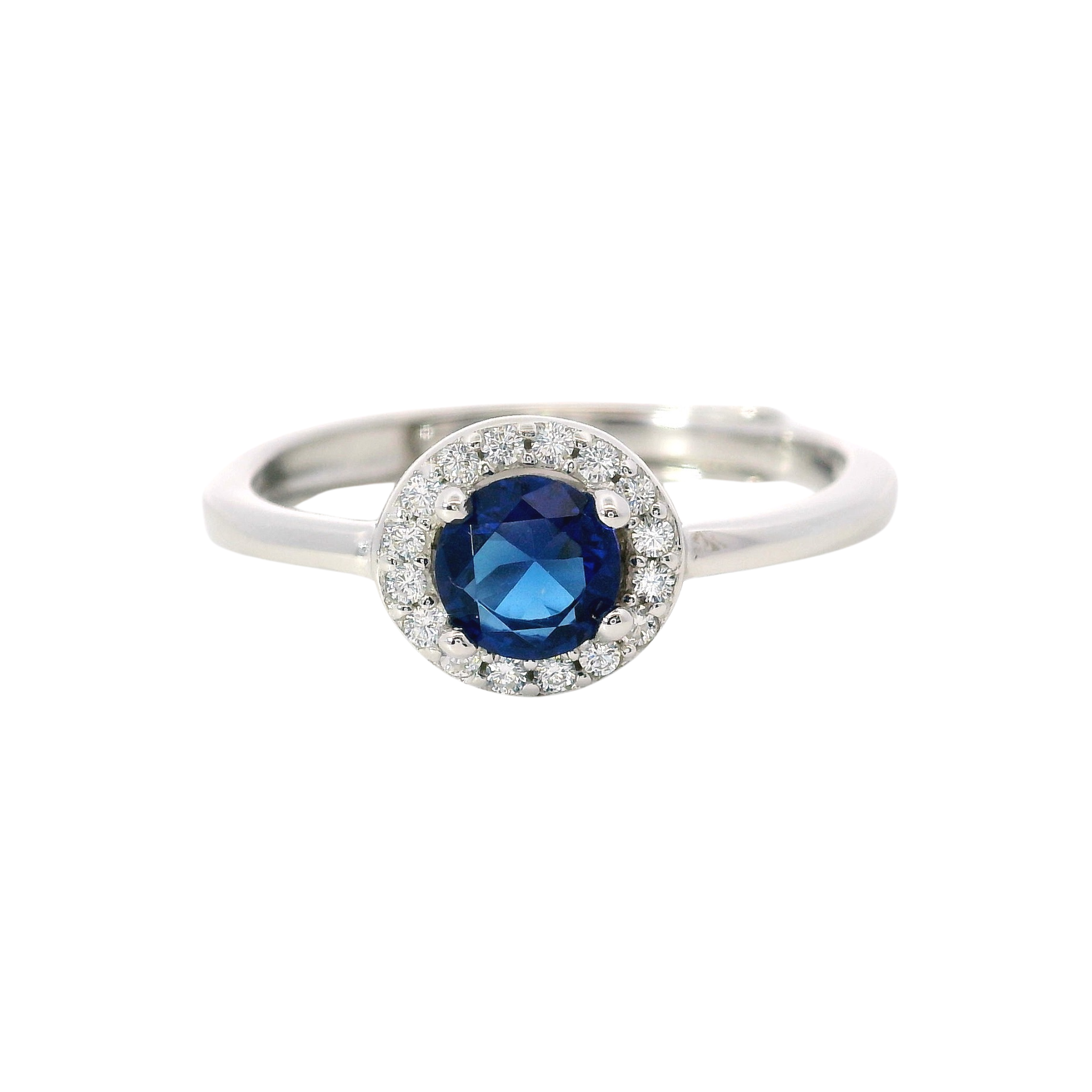 925SL HALO CENTER CZ BLUE ADJUSTABLE RING