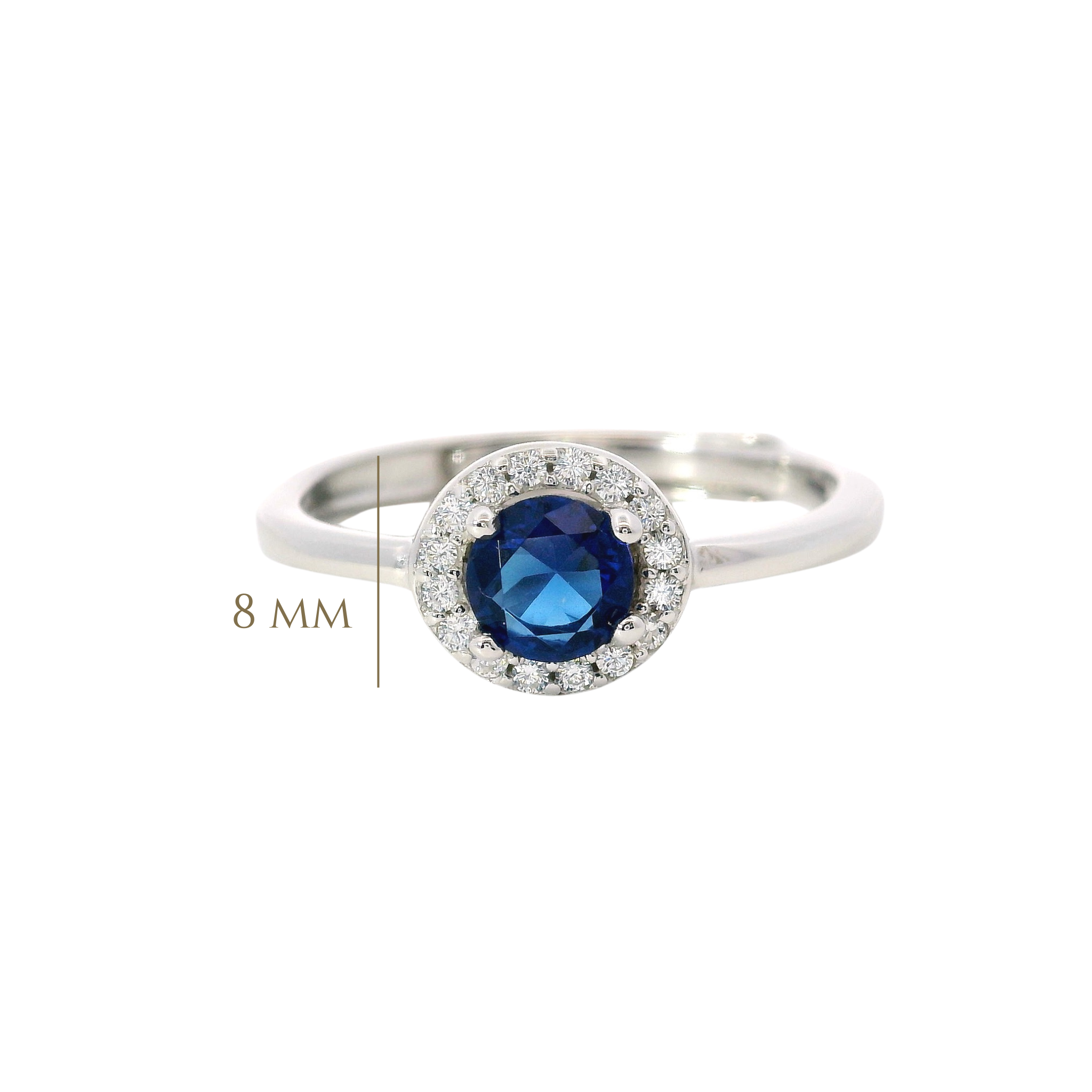 925SL HALO CENTER CZ BLUE ADJUSTABLE RING