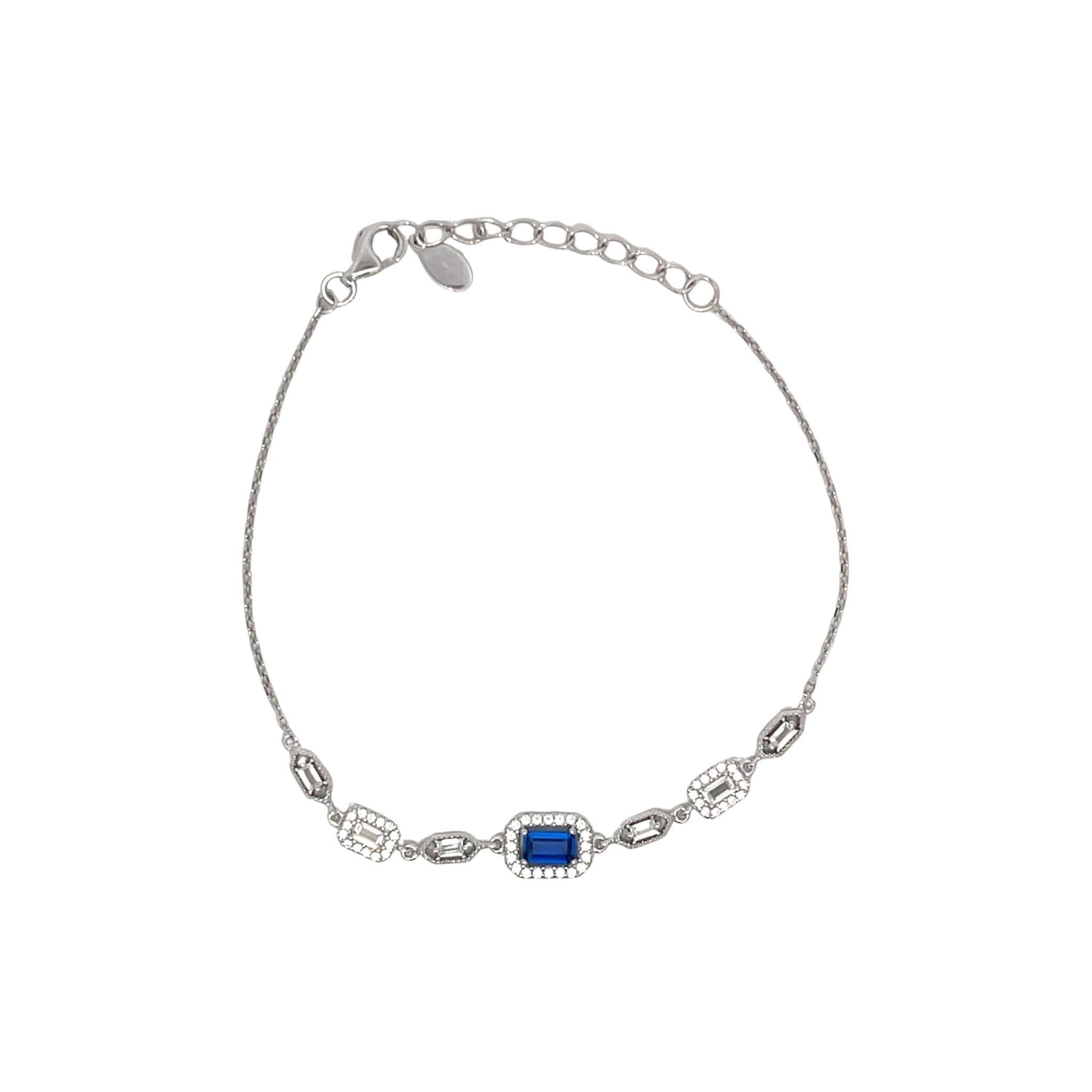 925SL BAR BAGUETTES CZ BLUE BRACELET