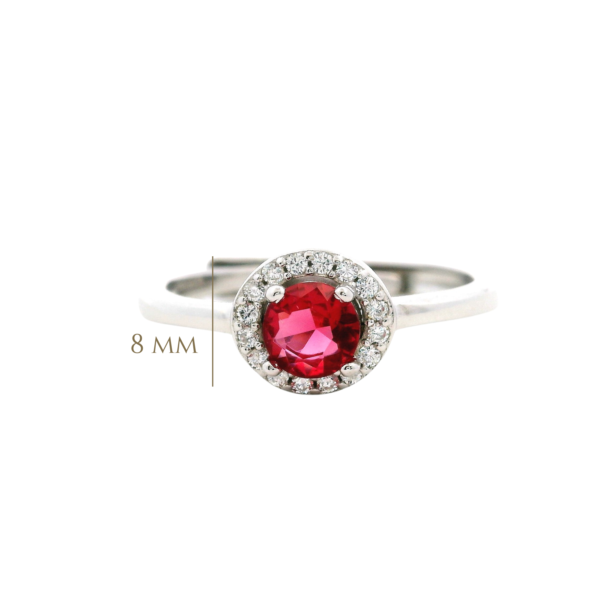 925SL HALO CENTER CZ RED ADJUSTABLE RING