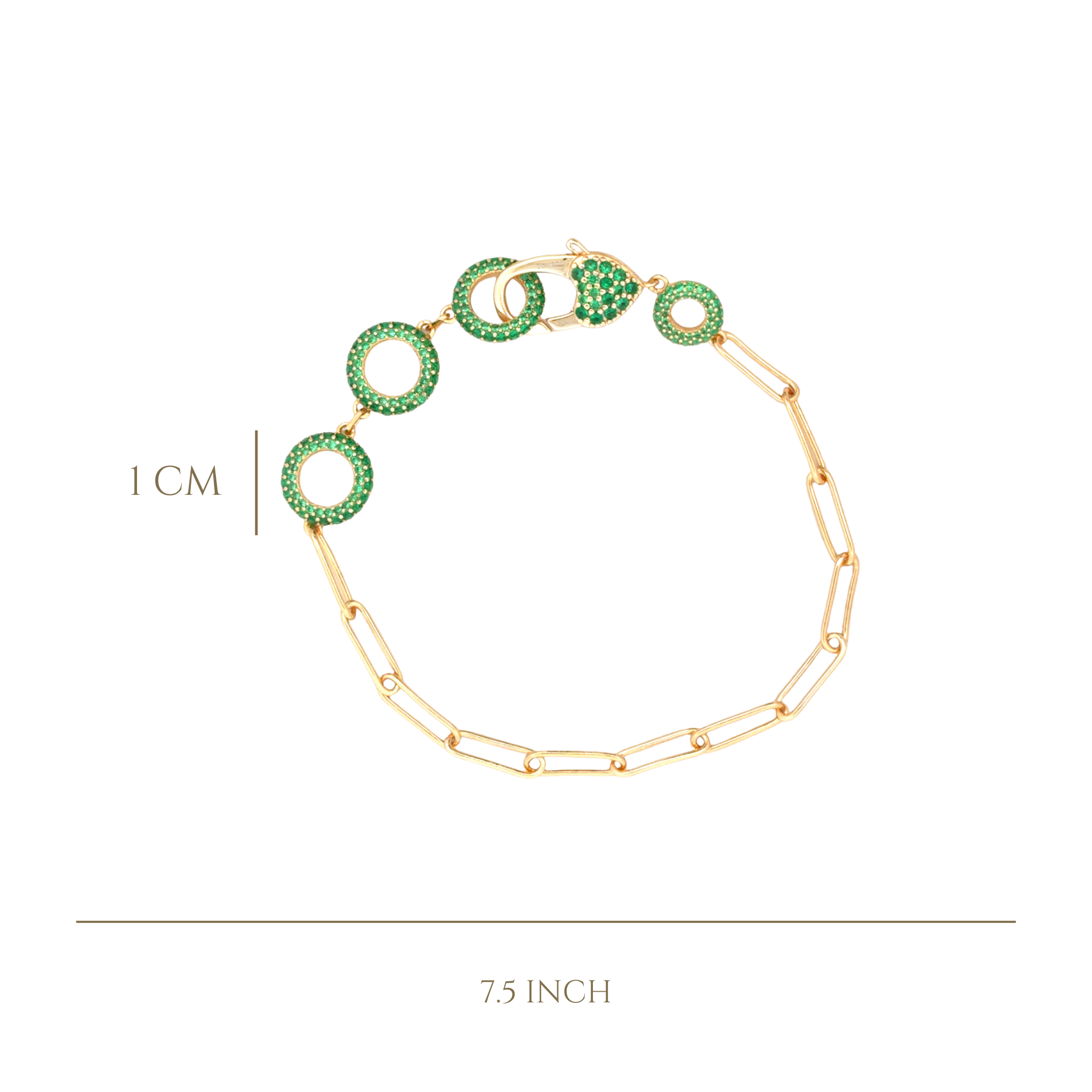 925YG TRIPLE CIRCLE CZ GREEN PAPERCLIP BRACELET