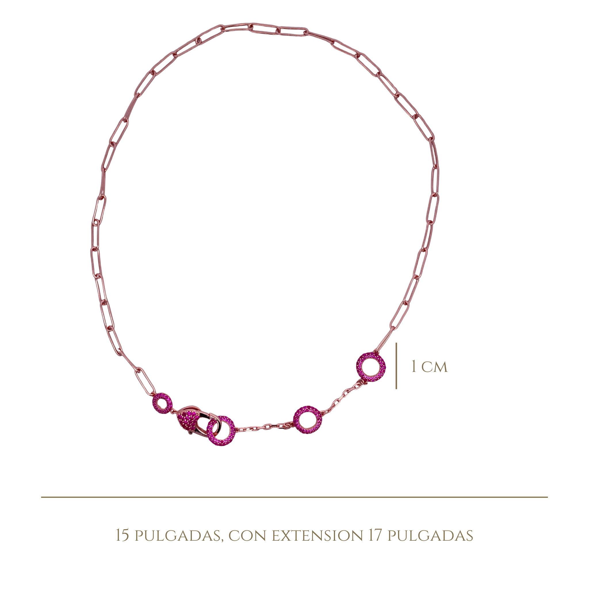 925RG TRIPLE CIRCLE CZ FUSHIA PAPERCLIP NECKLACE