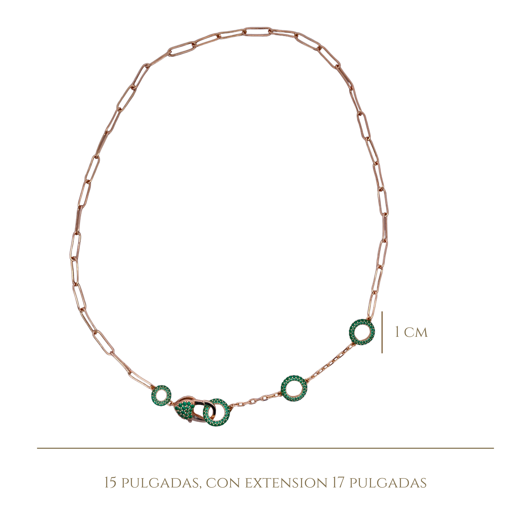 925YG TRIPLE CIRCLE CZ GREEN PAPERCLIP NECKLACE