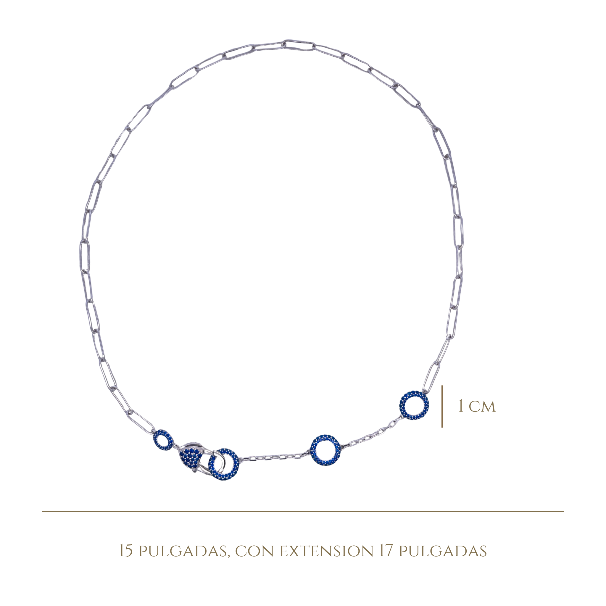925SL TRIPLE CIRCLE CZ BLUE PAPERCLIP NECKLACE