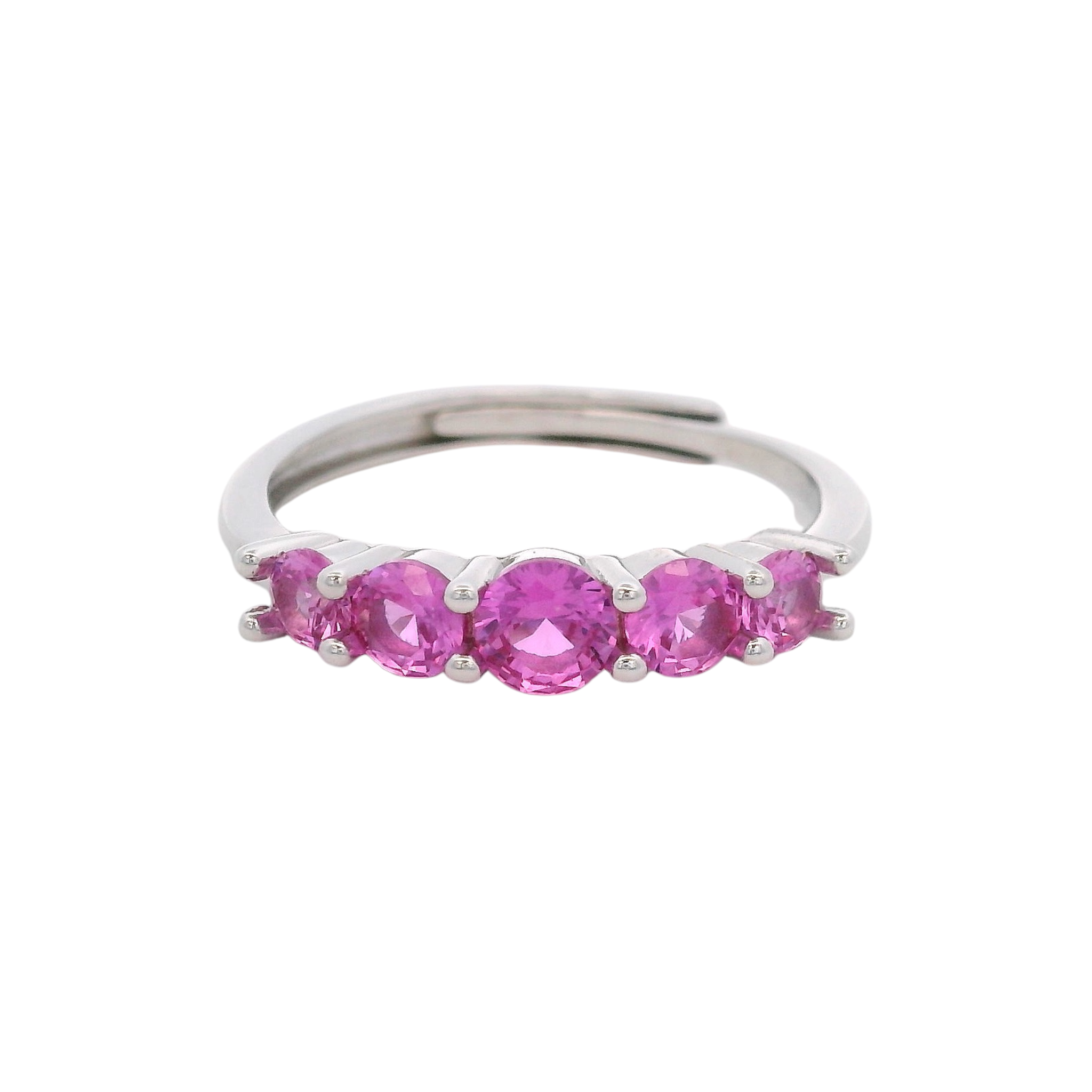 925SL FIVE STONE CZ FUSHIA ADJUSTABLE RING