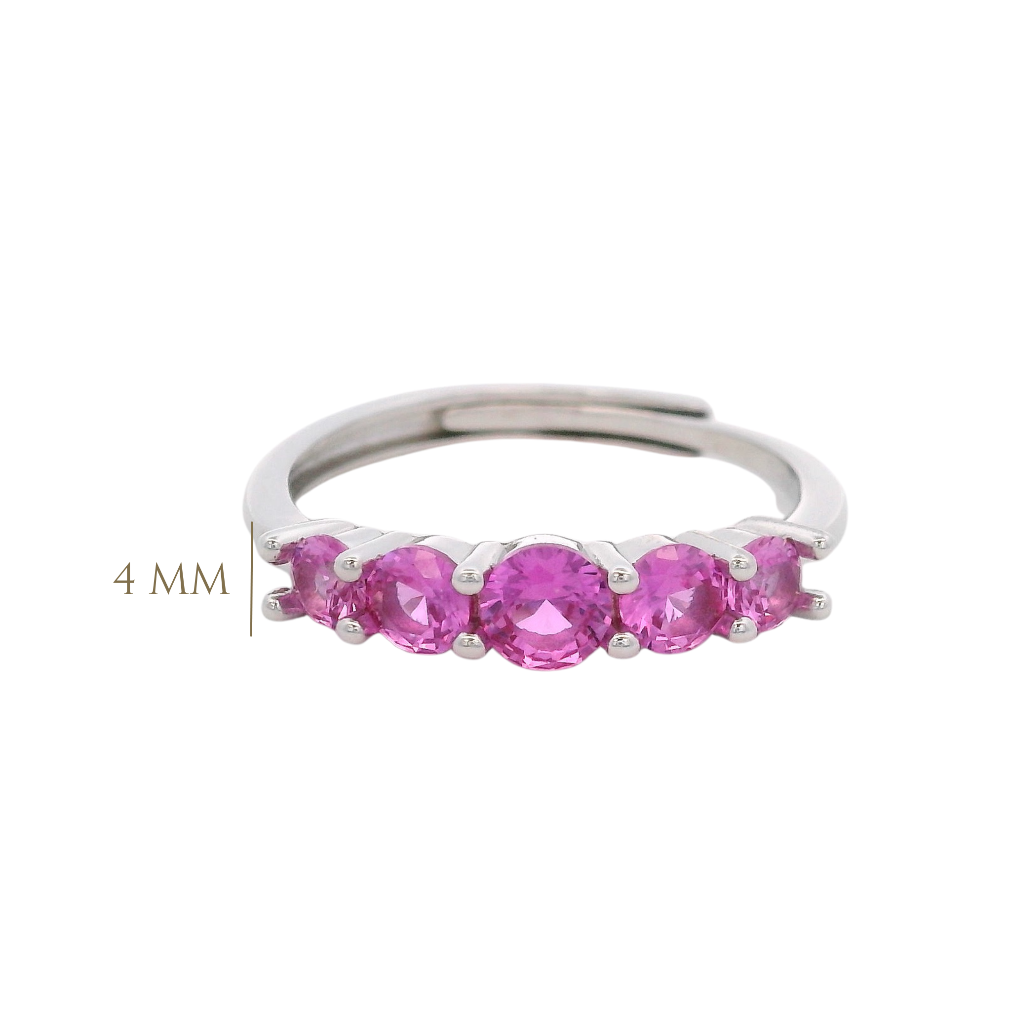 925SL FIVE STONE CZ FUSHIA ADJUSTABLE RING