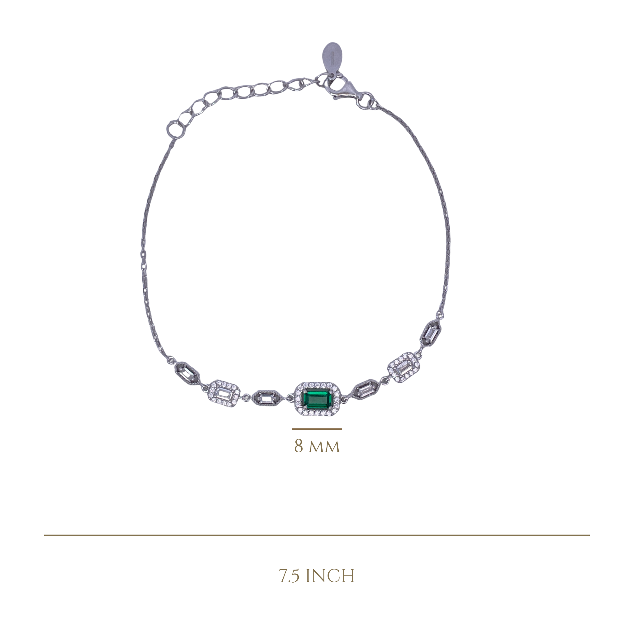 925SL BAR BAGUETTES CZ GREEN BRACELET