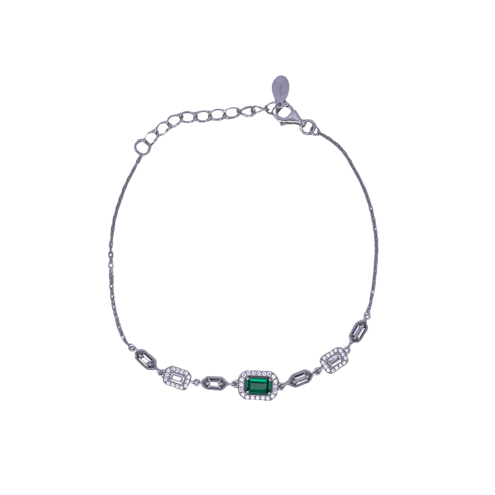 925SL BAR BAGUETTES CZ GREEN BRACELET
